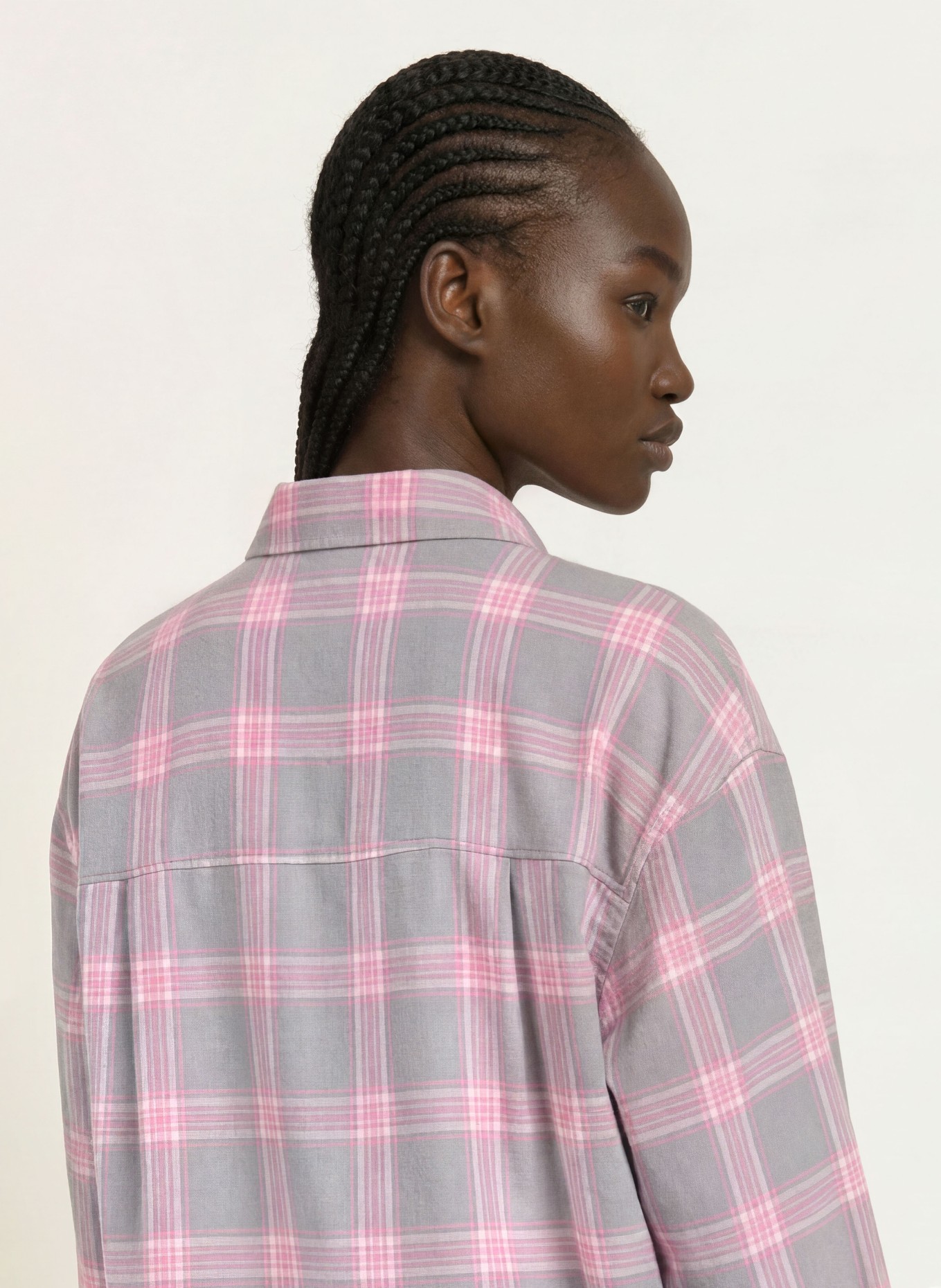 OH APRIL VIVIAN flannel shirt: GRAY / LIGHT GRAY / PINK
