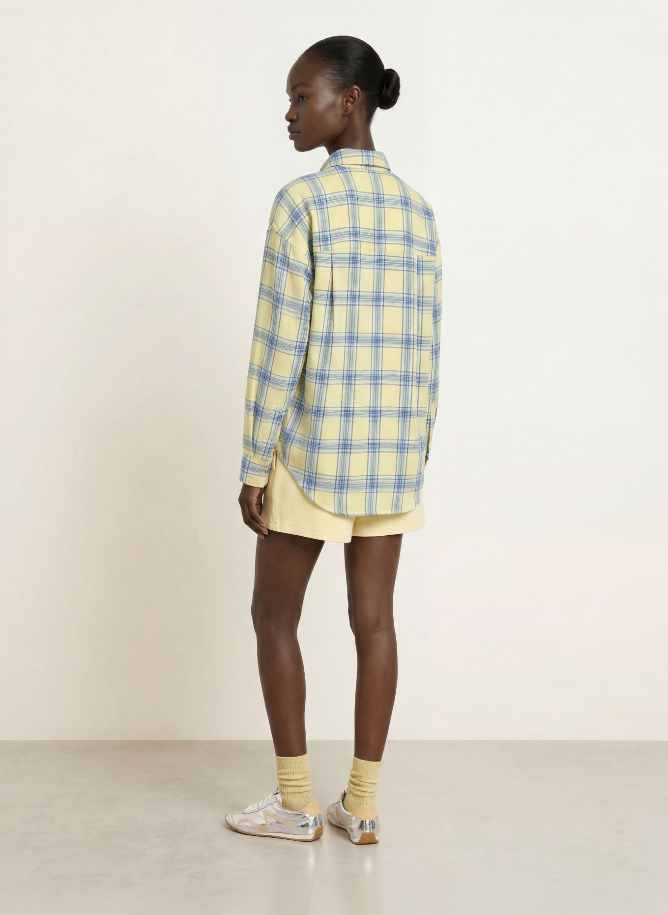 OH APRIL VIVIAN flannel shirt: LIGHT YELLOW / LIGHT BLUE / DARK BLUE