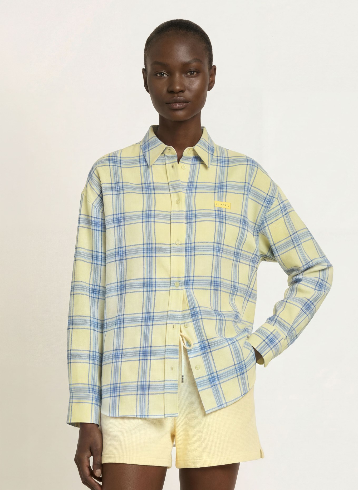 OH APRIL VIVIAN flannel shirt: LIGHT YELLOW / LIGHT BLUE / DARK BLUE