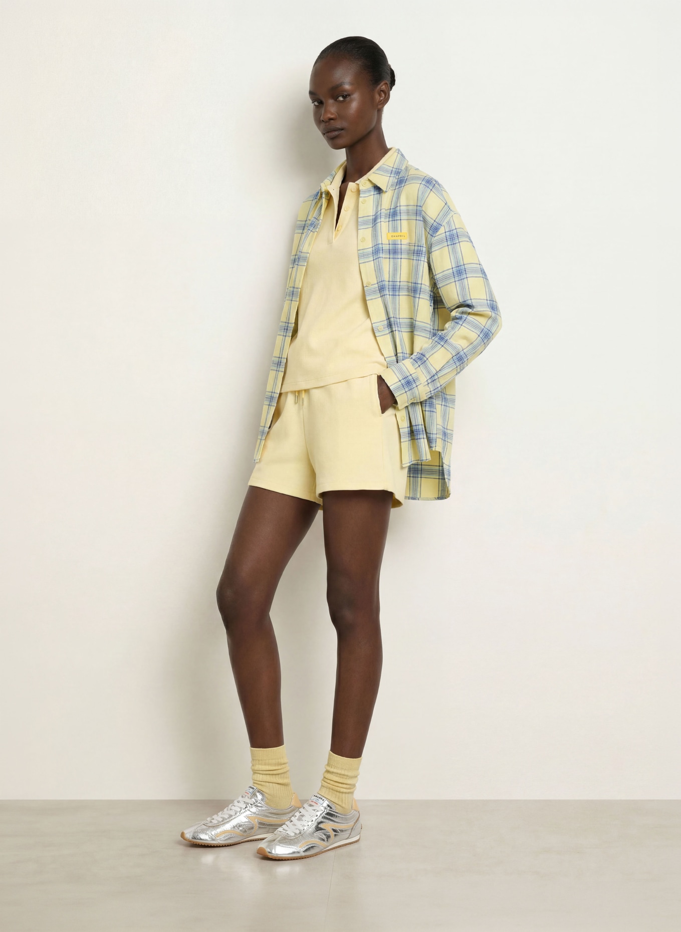 OH APRIL VIVIAN flannel shirt: LIGHT YELLOW / LIGHT BLUE / DARK BLUE