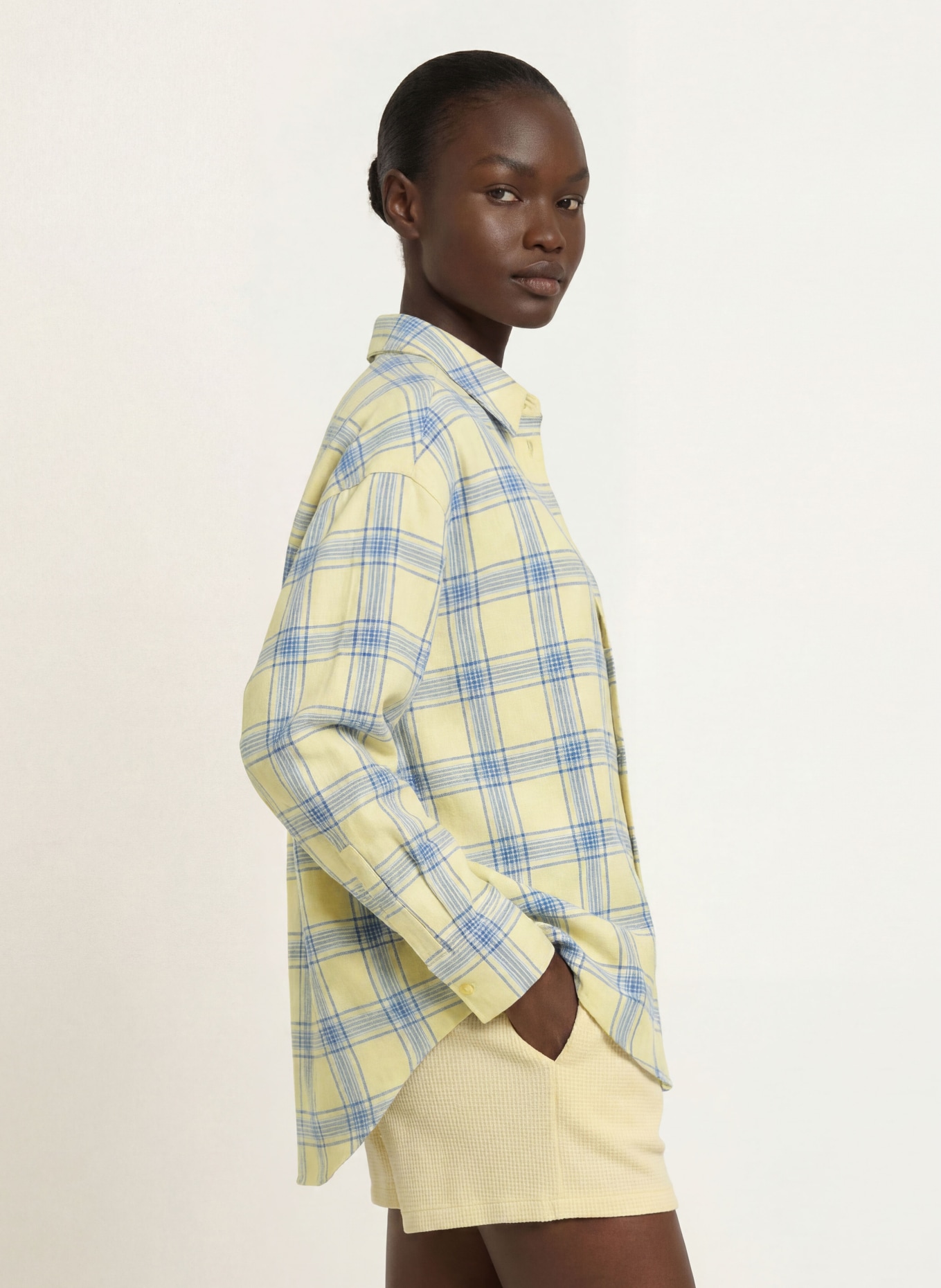 OH APRIL VIVIAN flannel shirt: LIGHT YELLOW / LIGHT BLUE / DARK BLUE