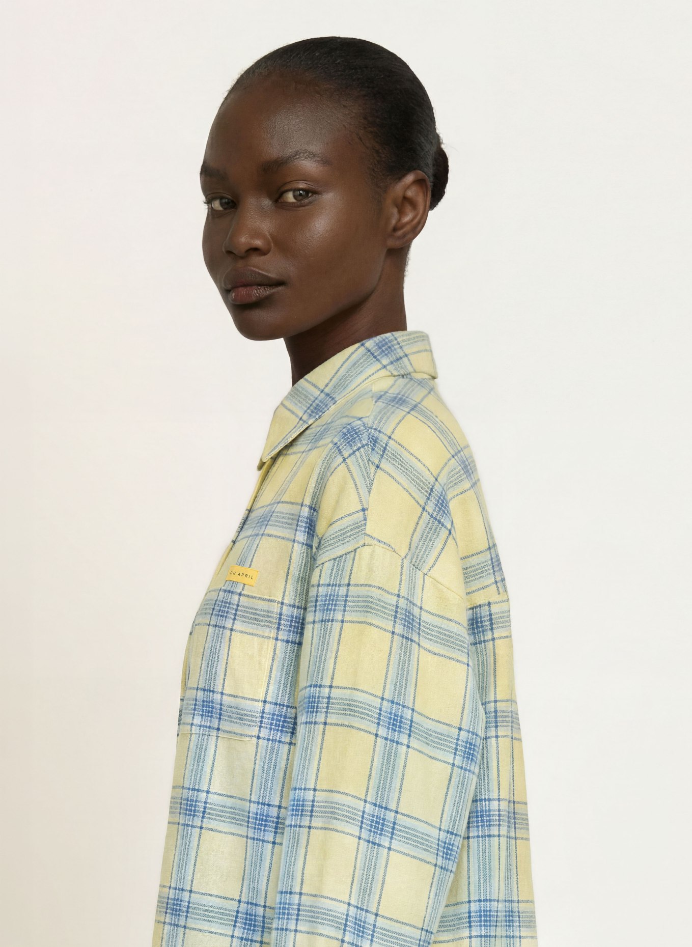 OH APRIL VIVIAN flannel shirt: LIGHT YELLOW / LIGHT BLUE / DARK BLUE