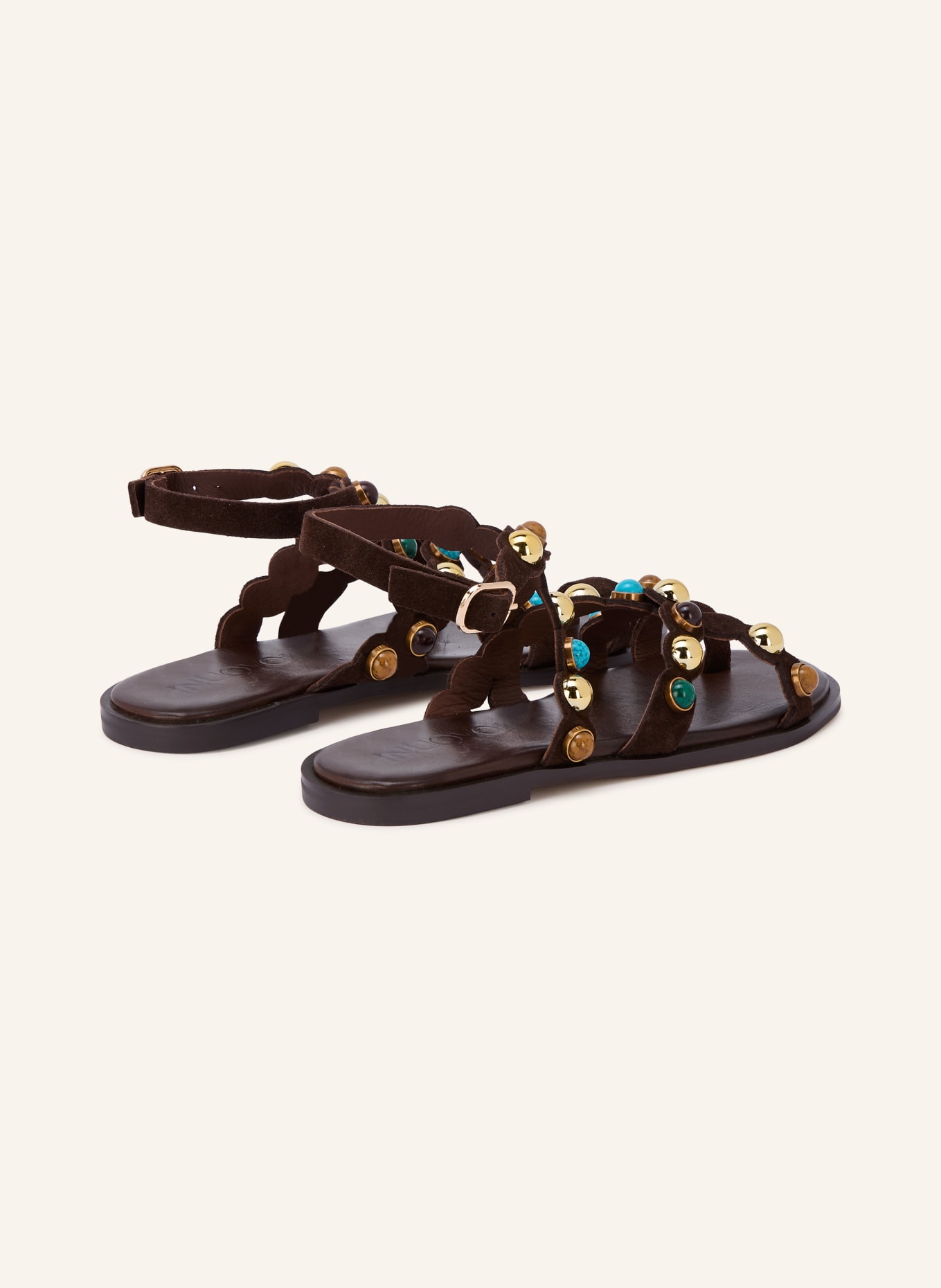 INUOVO Sandalen mit Schmuckperlen: DUNKELBRAUN
