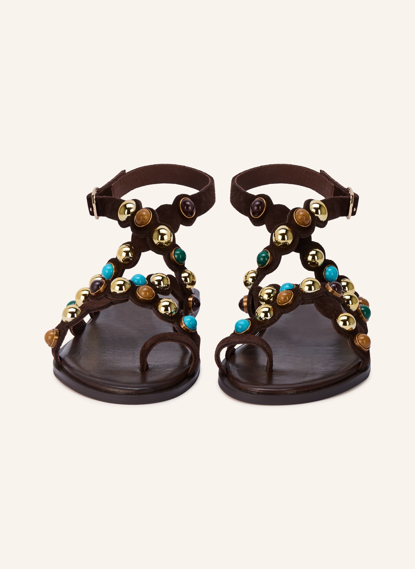 INUOVO Sandalen mit Schmuckperlen: DUNKELBRAUN