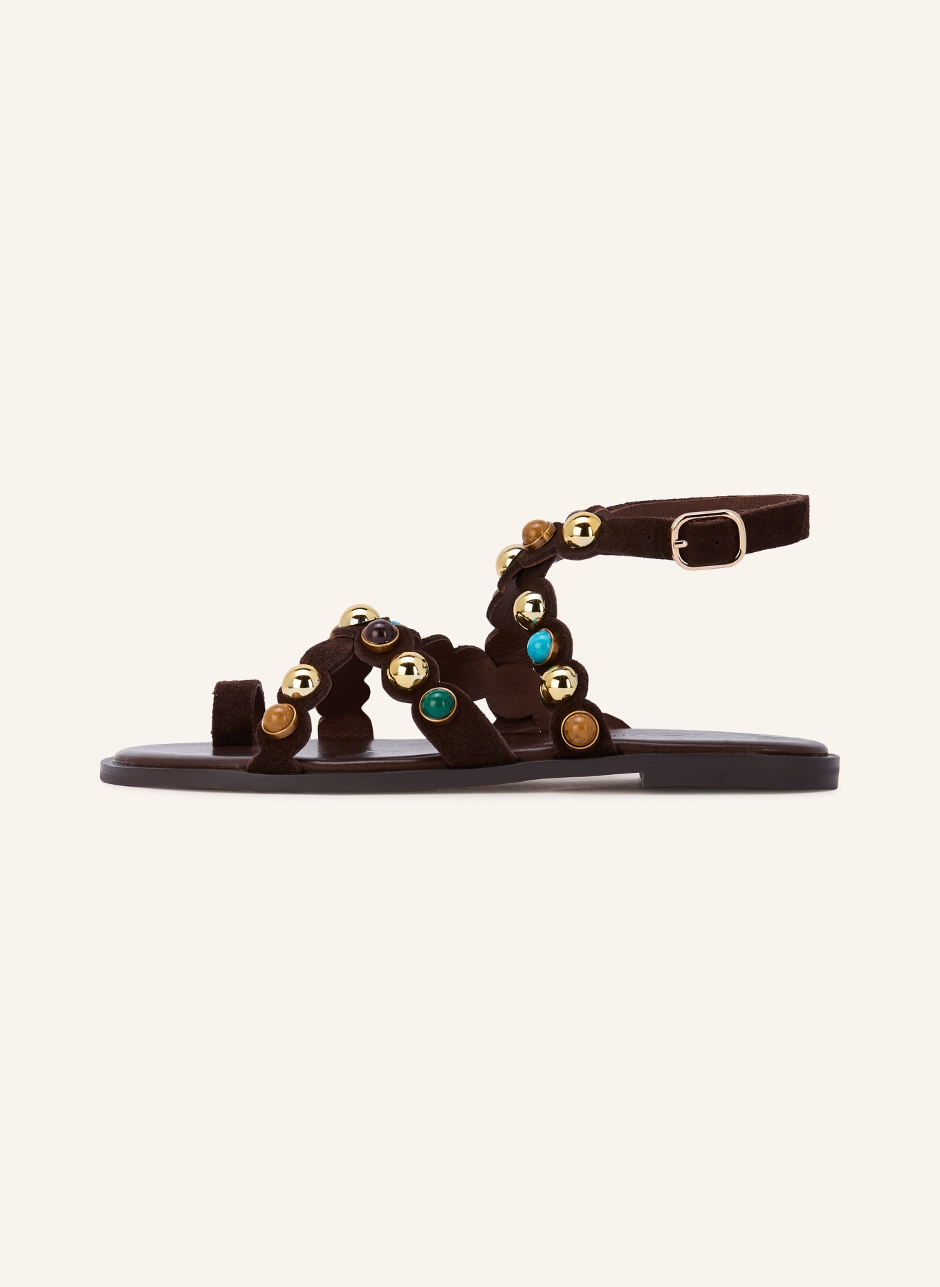 INUOVO Sandalen mit Schmuckperlen: DUNKELBRAUN