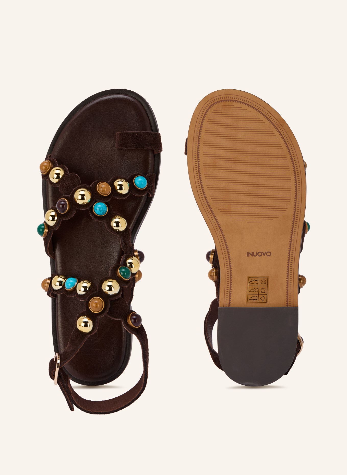 INUOVO Sandalen mit Schmuckperlen: DUNKELBRAUN