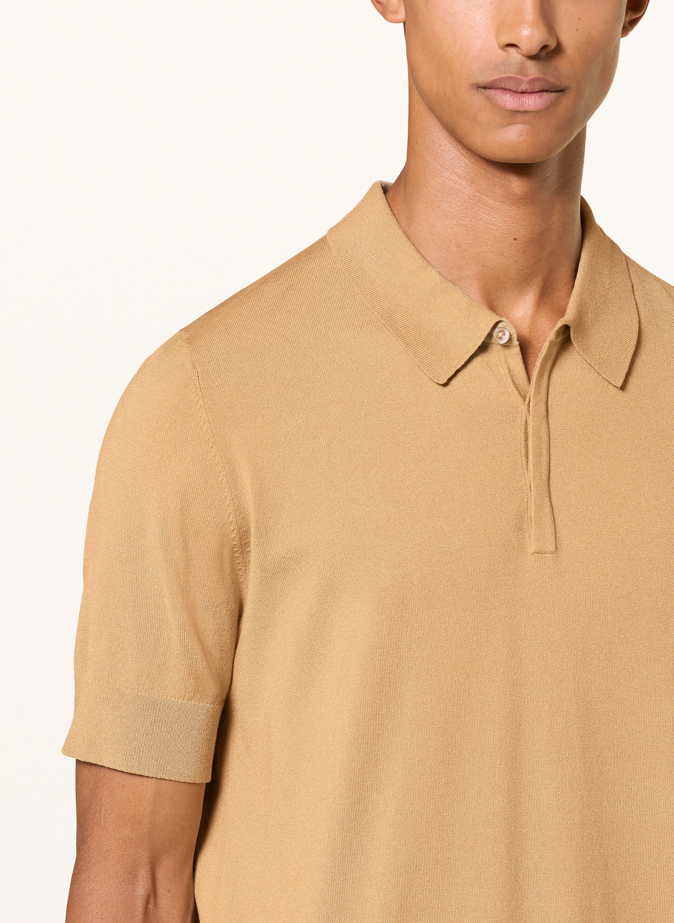 HUGO Gebreid poloshirt SAN PETER: CAMEL