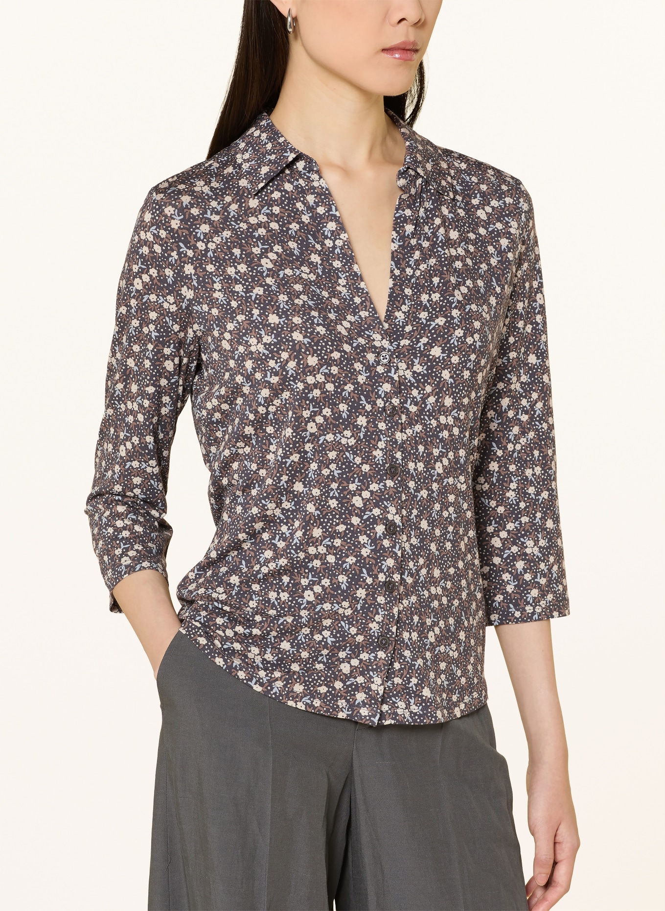 Marc O'Polo Bluse mit 3/4-Arm: DUNKELGRAU / ECRU / HELLBLAU