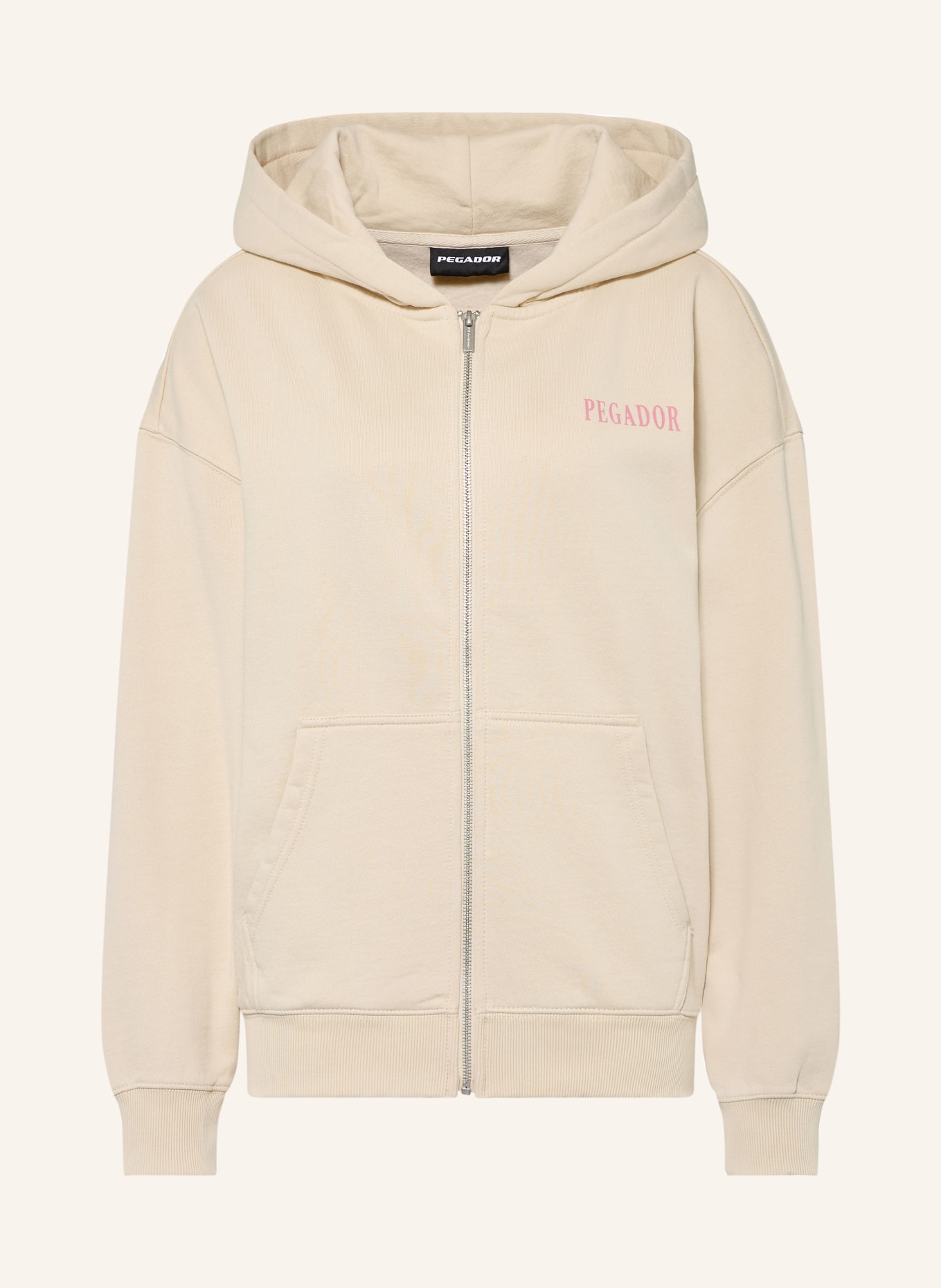 PEGADOR Oversized-Sweatjacke OLARGUES: BEIGE / HELLROT / GRÜN