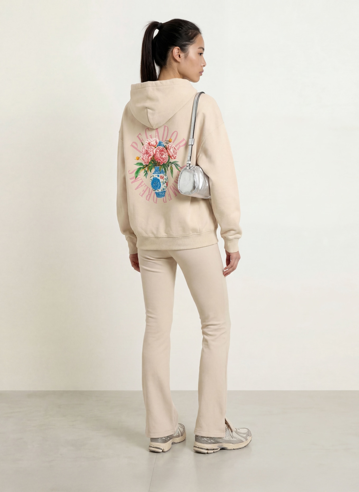 PEGADOR Oversized-Sweatjacke OLARGUES: BEIGE / HELLROT / GRÜN