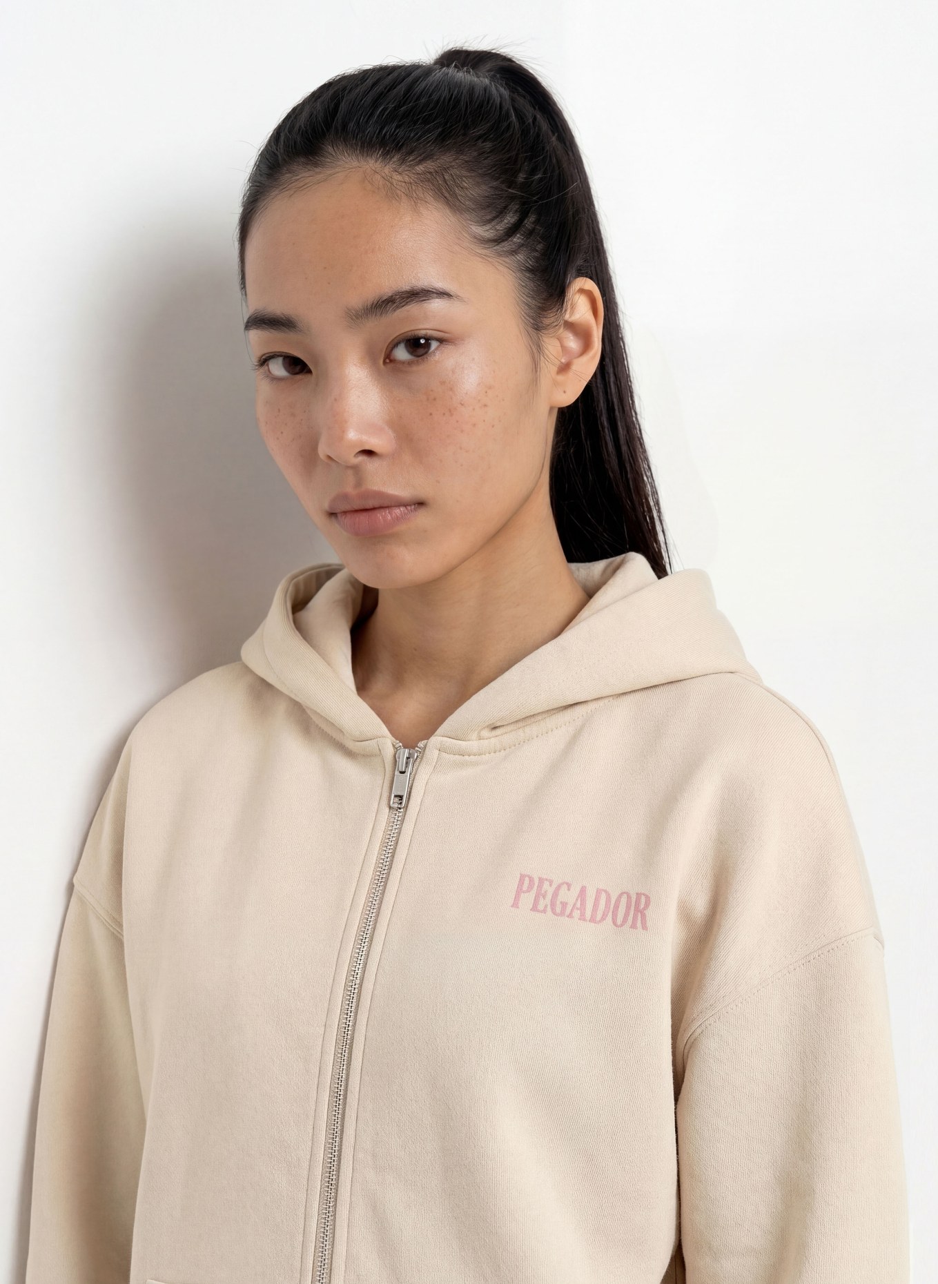 PEGADOR Oversized-Sweatjacke OLARGUES: BEIGE / HELLROT / GRÜN