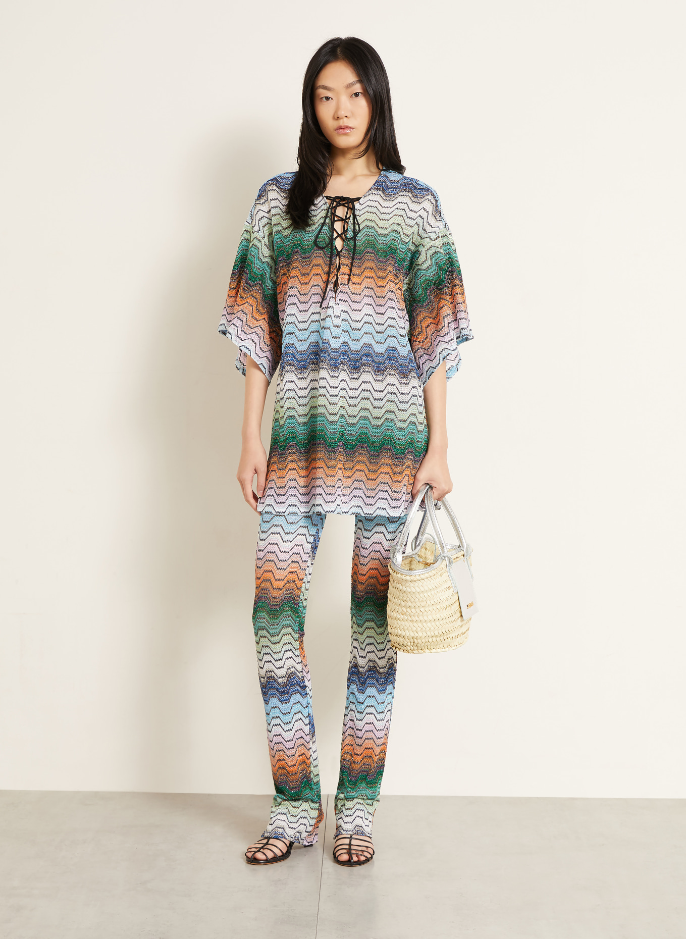 MISSONI Strandkleid mit Glitzergarn: DUNKELBRAUN / ORANGE / GRÜN