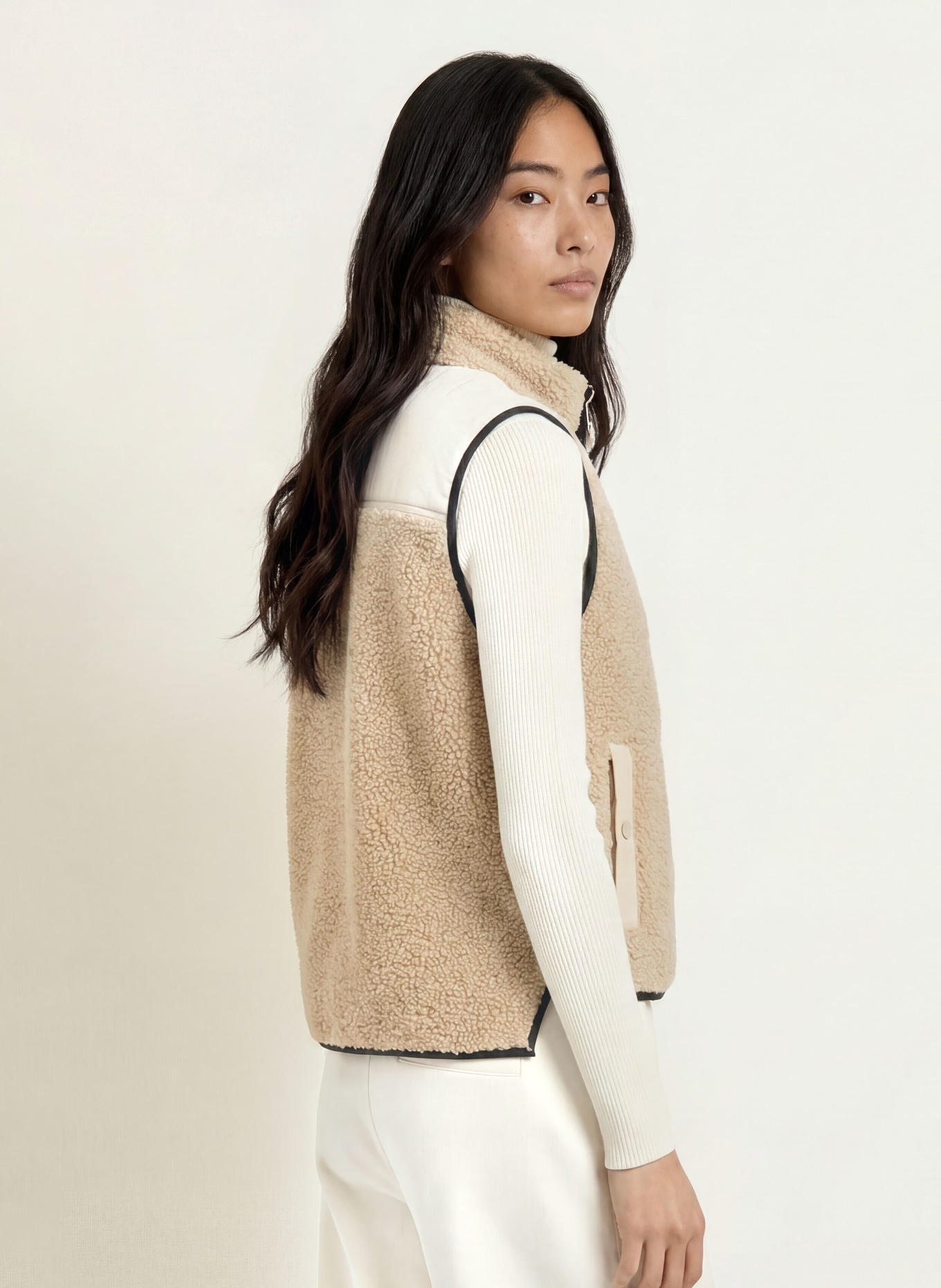 MOS MOSH Teddybont Bodywarmer MMROWE in gemengde Materialien: LICHTGRIJS / ZWART