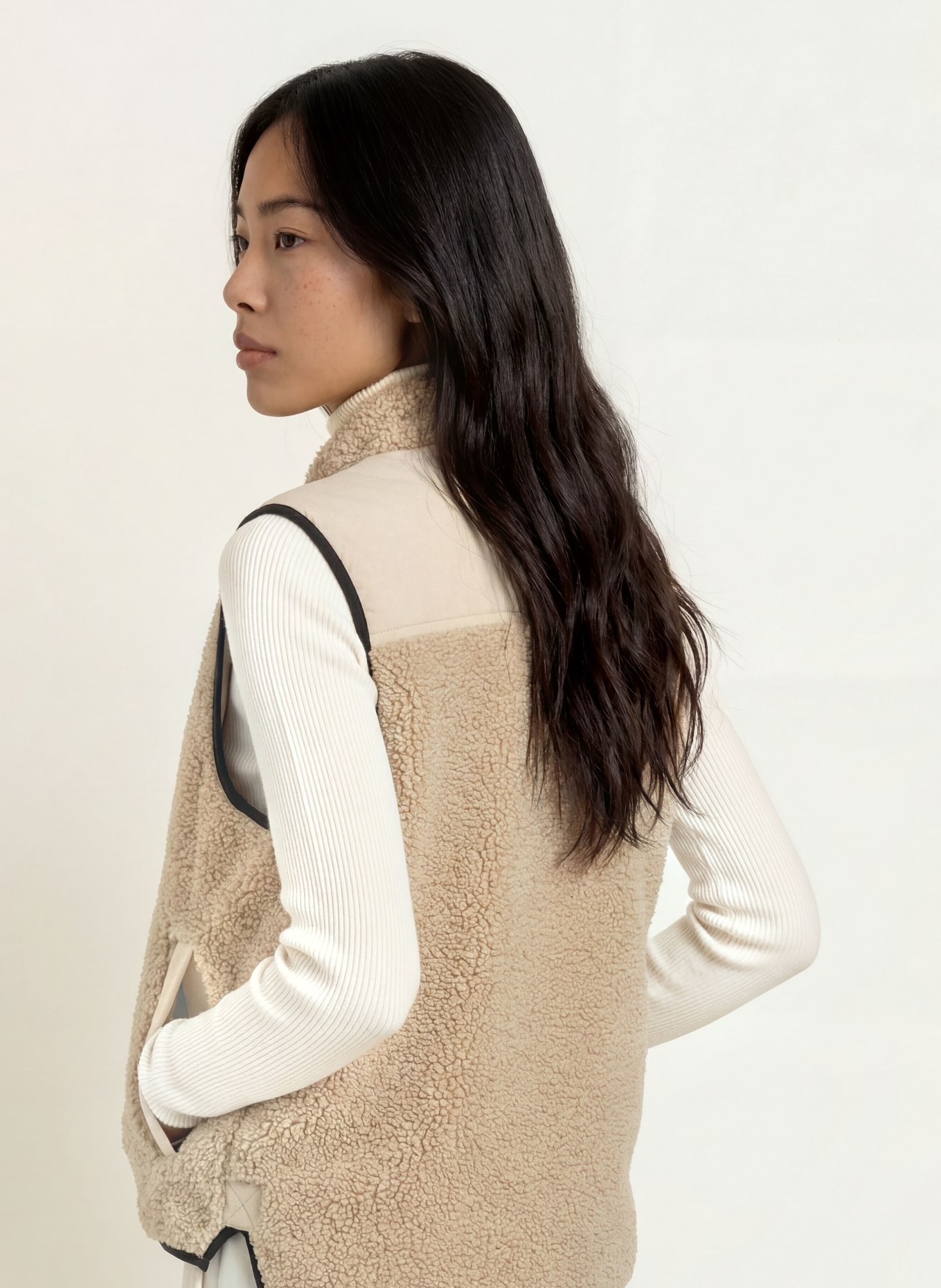 MOS MOSH Teddybont Bodywarmer MMROWE in gemengde Materialien: LICHTGRIJS / ZWART