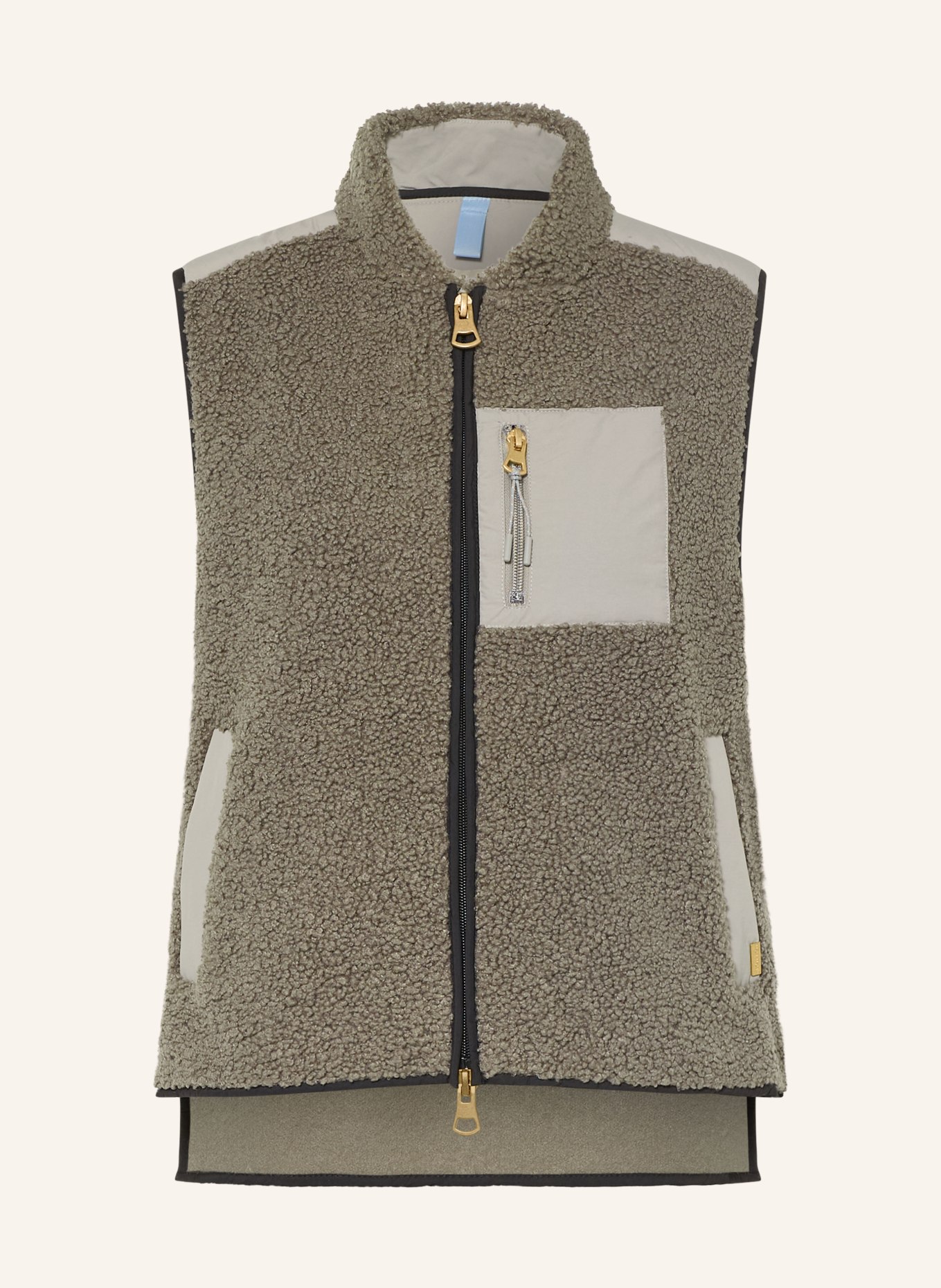 MOS MOSH Teddyfell-Weste MMROWE im Materialmix: KHAKI