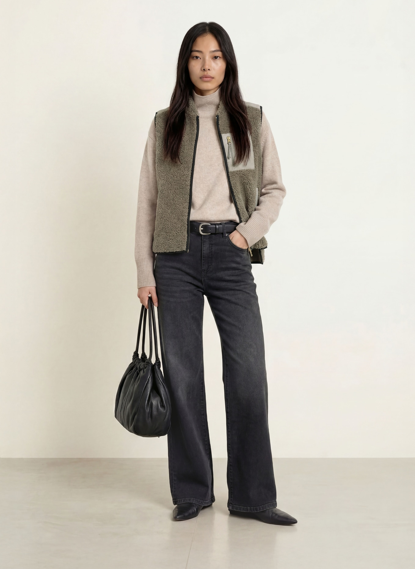 MOS MOSH Teddyfell-Weste MMROWE im Materialmix: KHAKI