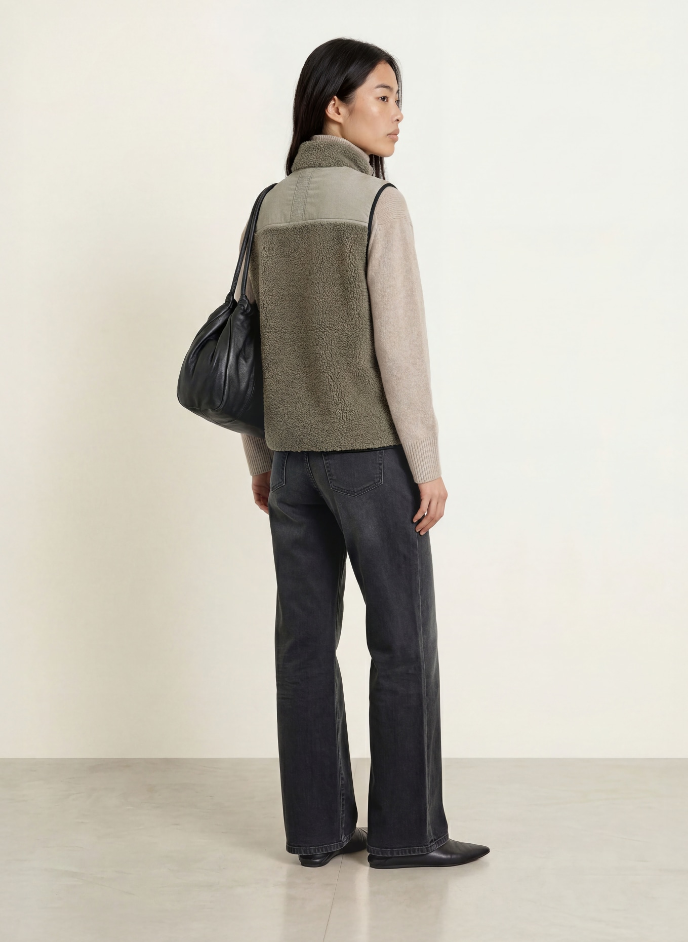 MOS MOSH Teddyfell-Weste MMROWE im Materialmix: KHAKI