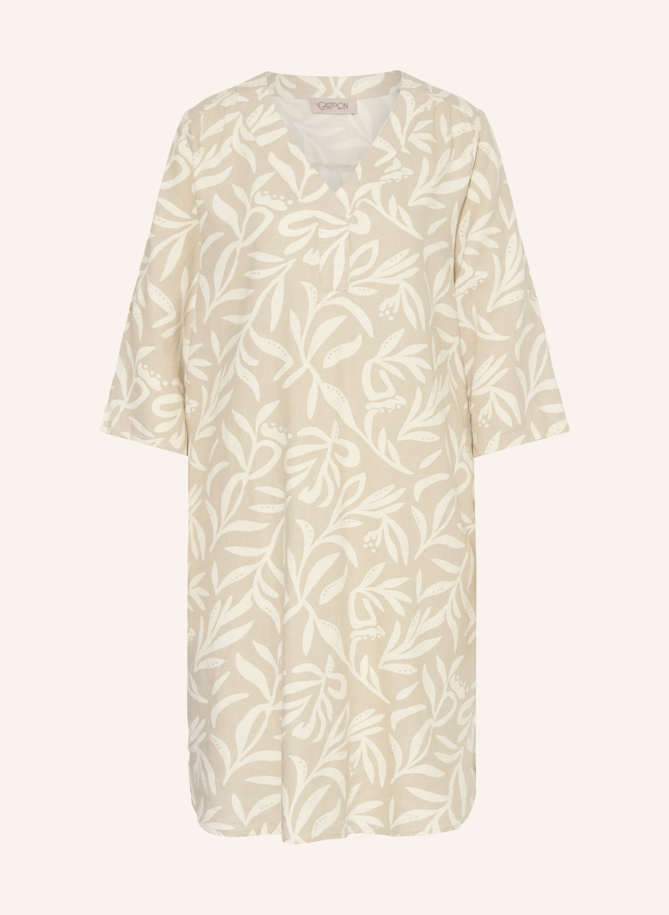 CARTOON Dress with linen and 3/4 sleeves: BEIGE / CREAM