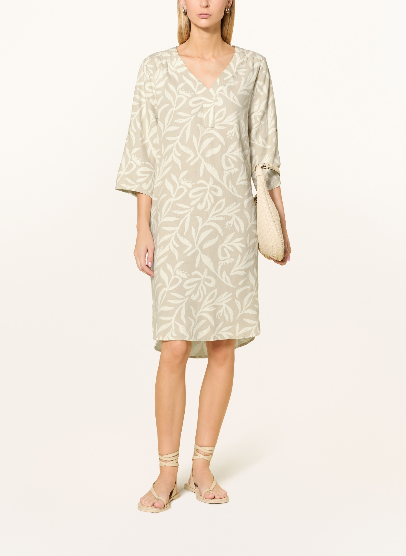 CARTOON Dress with linen and 3/4 sleeves: BEIGE / CREAM