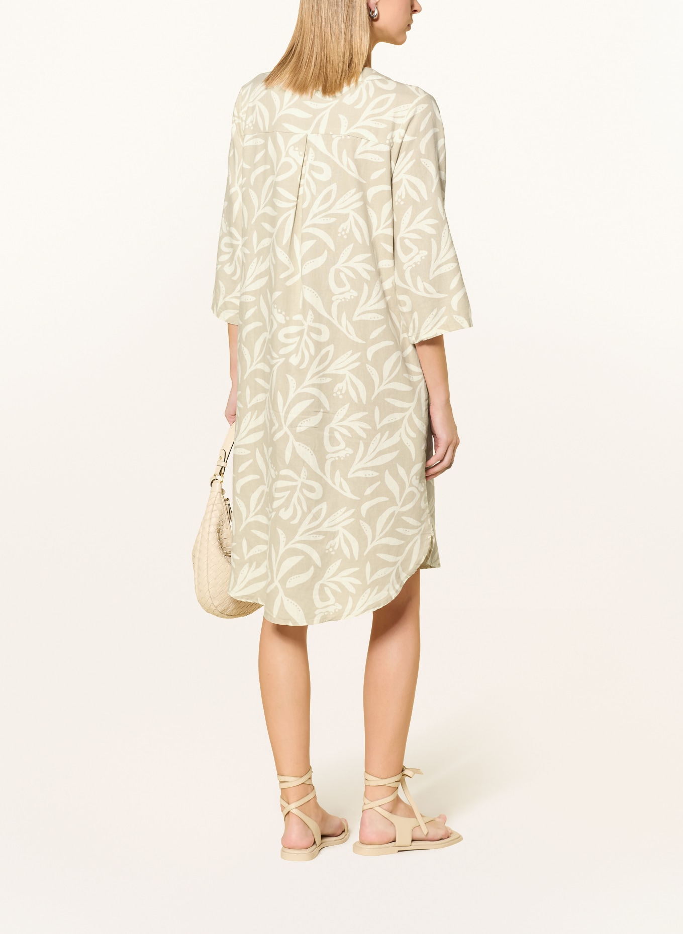 CARTOON Dress with linen and 3/4 sleeves: BEIGE / CREAM
