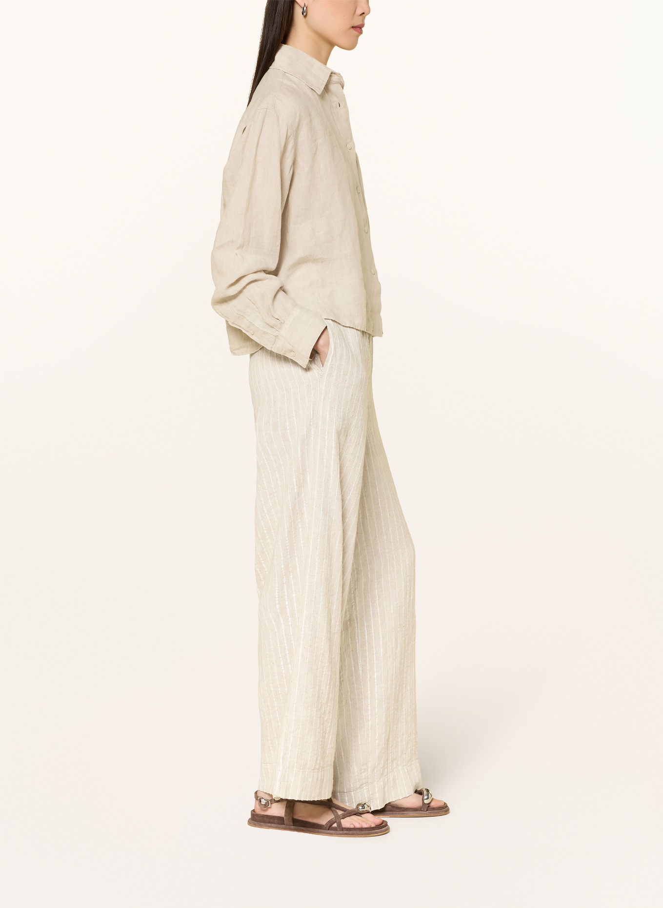 CARTOON Wide-leg trousers with glitter thread: LIGHT BROWN / SILVER / WHITE