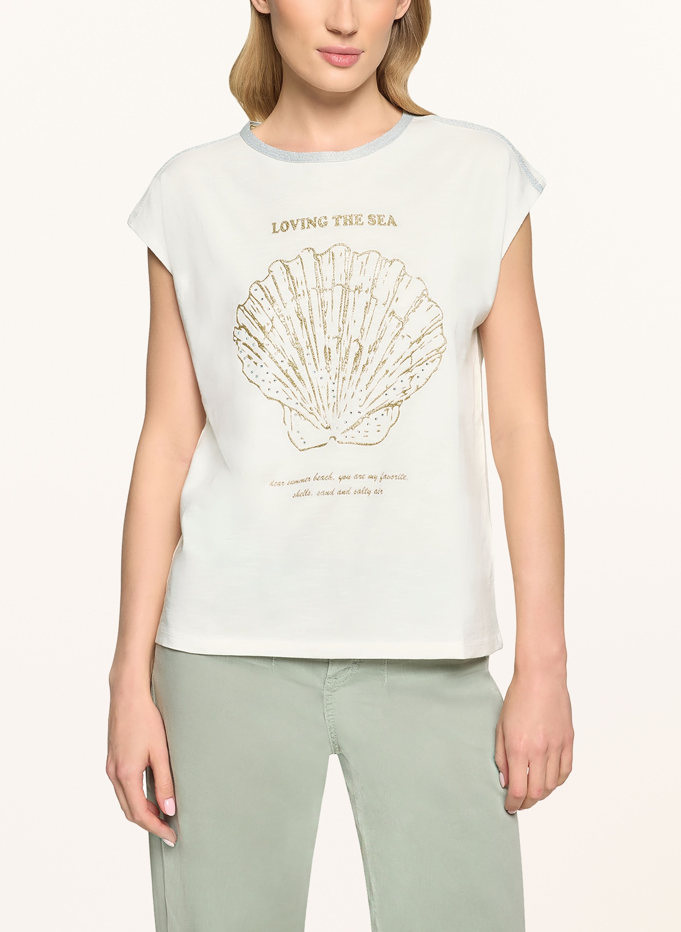 CARTOON T-shirt med strass och glittertråd: ECRU / SILVER / GULD