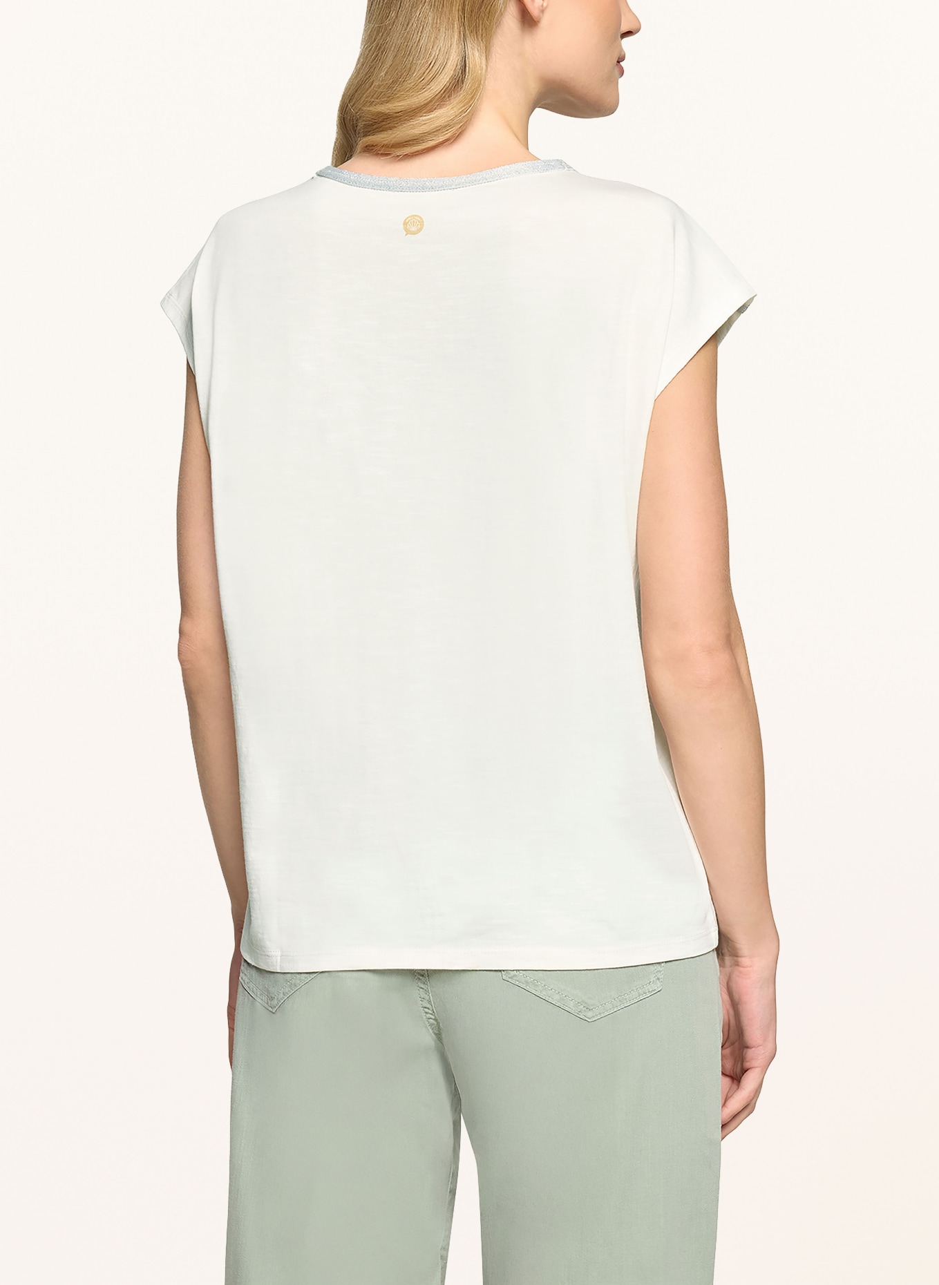 CARTOON T-shirt med strass och glittertråd: ECRU / SILVER / GULD