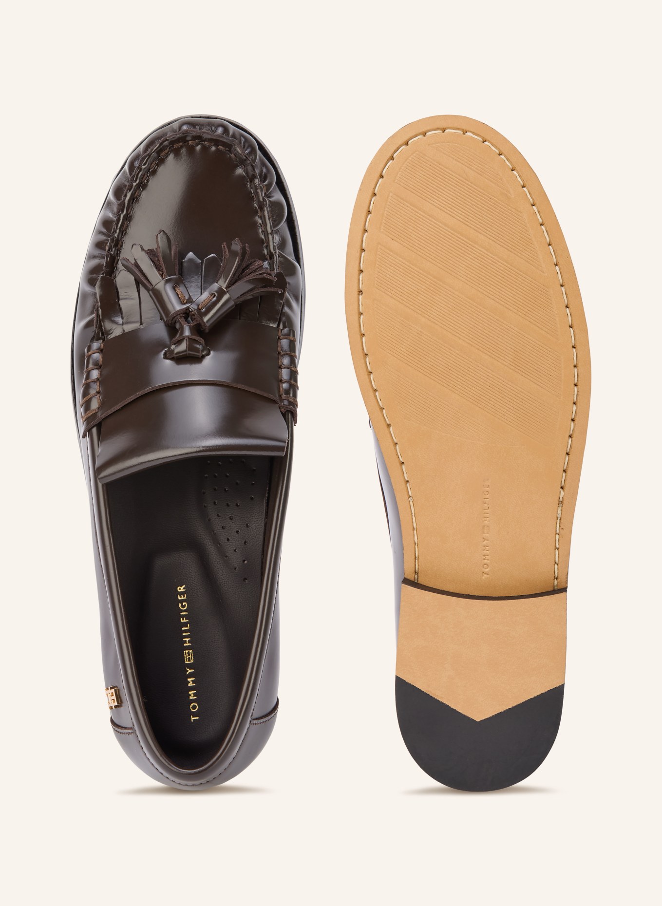 TOMMY HILFIGER Loafersy: CIEMNOBRĄZOWY / ZŁOTY