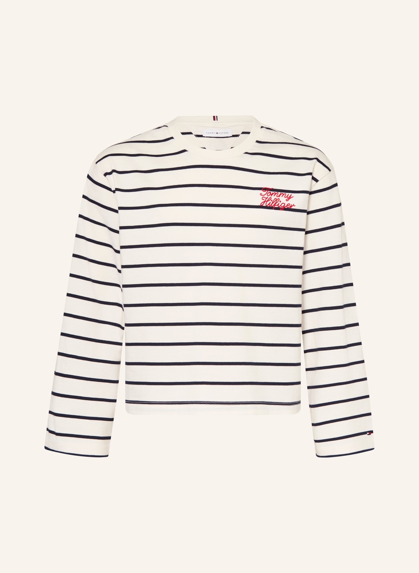 TOMMY HILFIGER Haut à manches longues: BLANC / BLEU FONCÉ