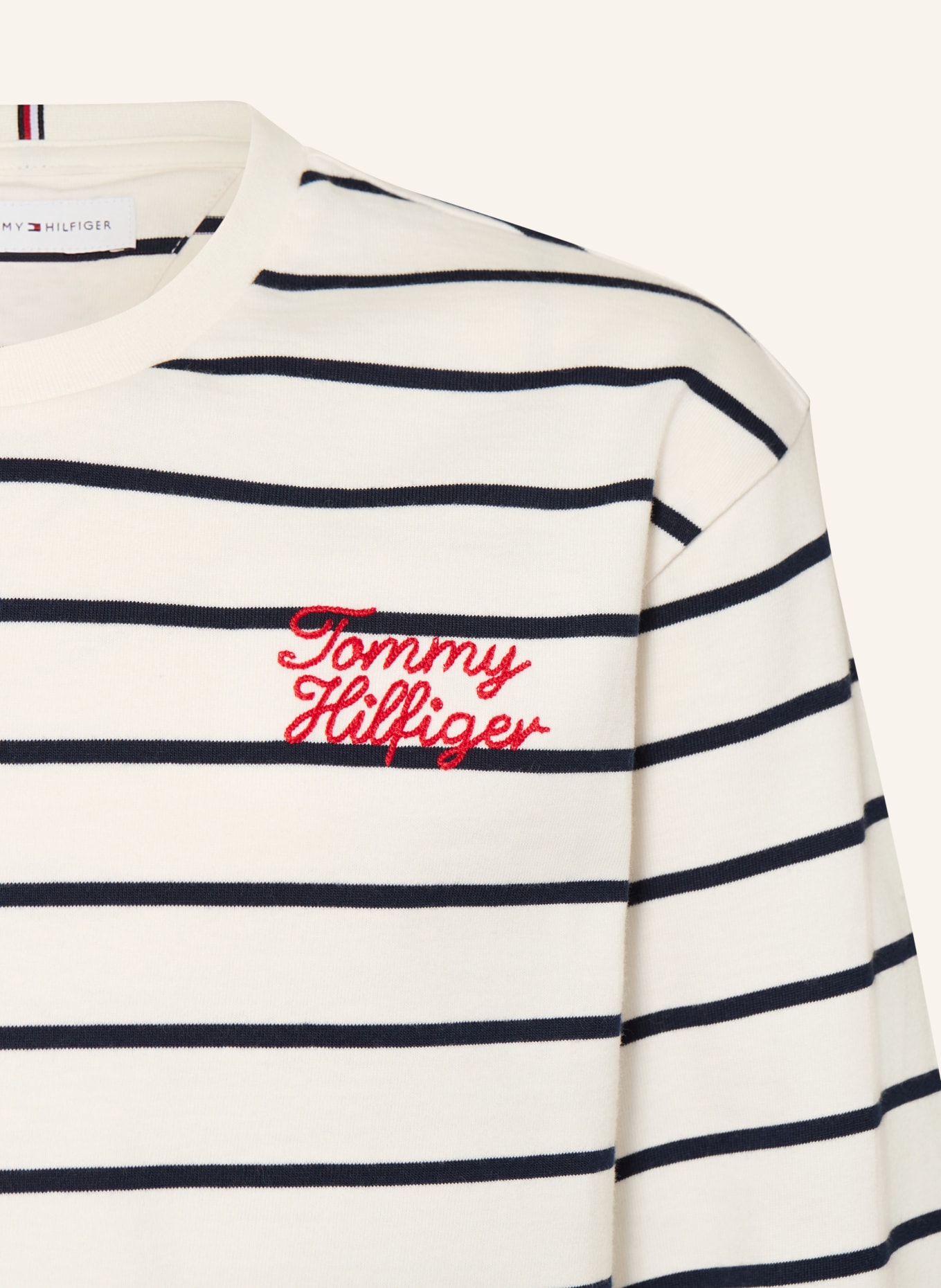 TOMMY HILFIGER Haut à manches longues: BLANC / BLEU FONCÉ