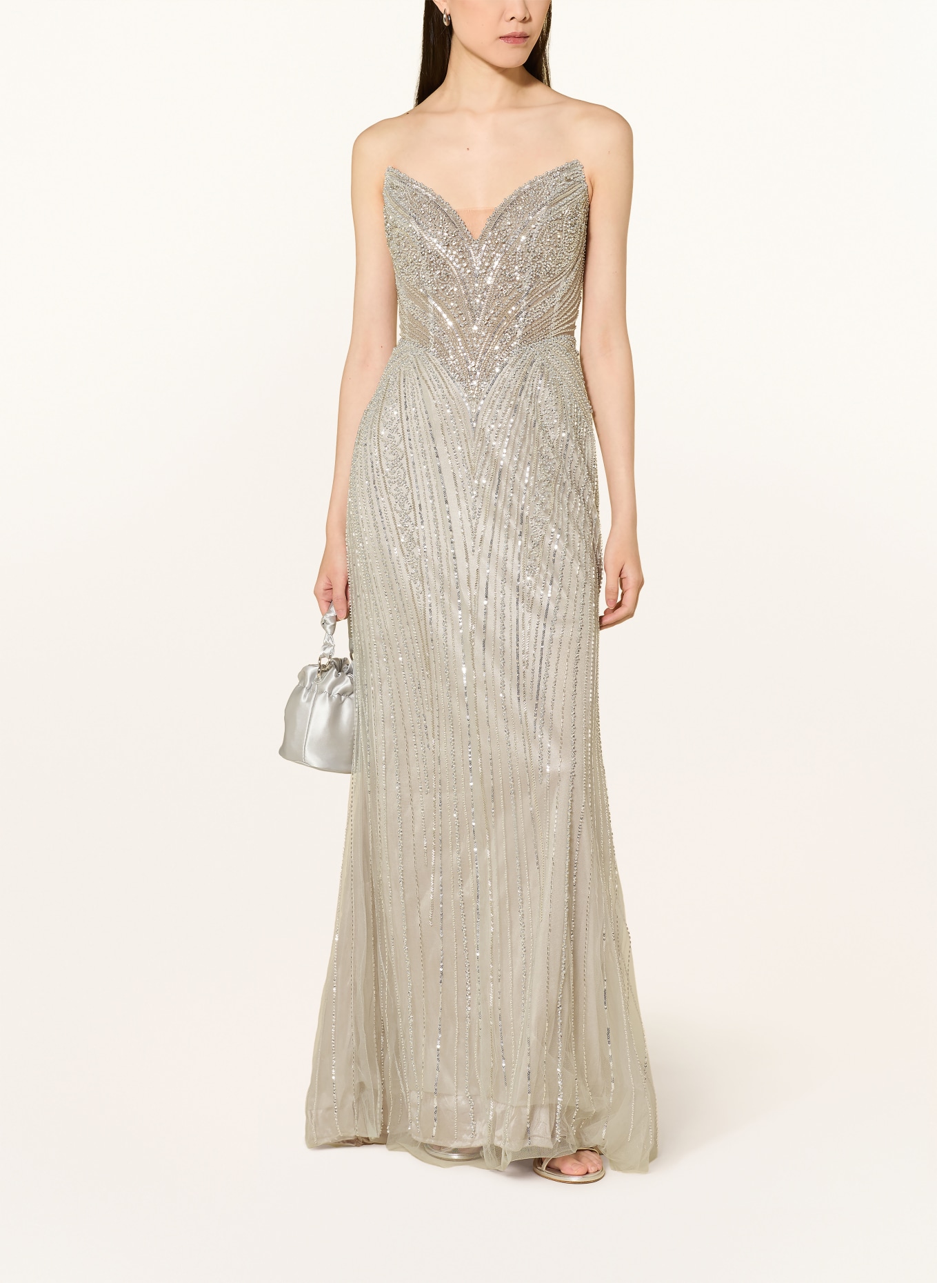 Hey Kyla Abendkleid mit Schmuckperlen und Pailletten: HELLGRAU / SILBER