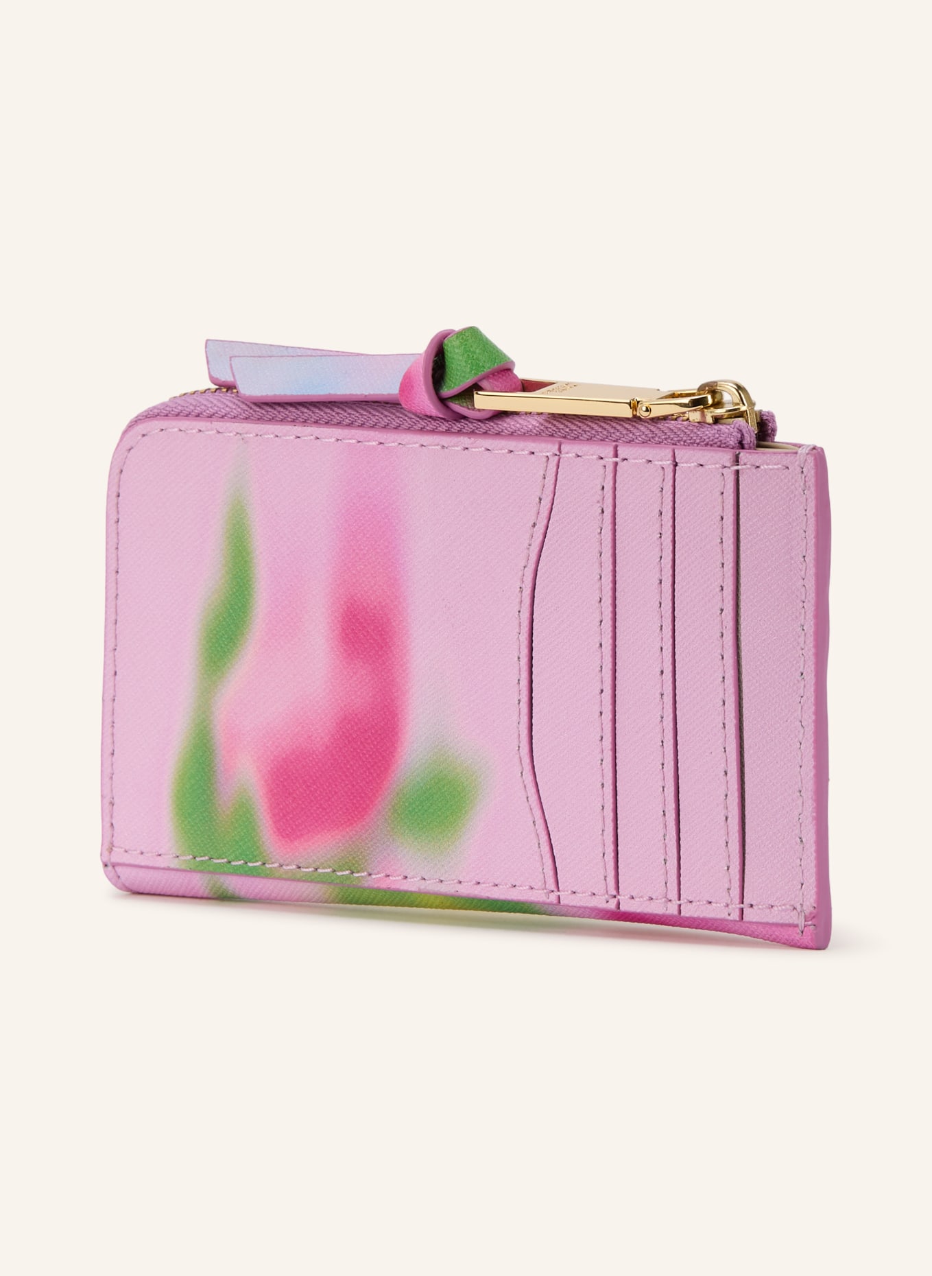 MARC JACOBS Geldbörse THE BLURRED FLORAL SNAPSHOT TOP ZIP MULTI WALLET: ROSA / GOLD / NEONGRÜN