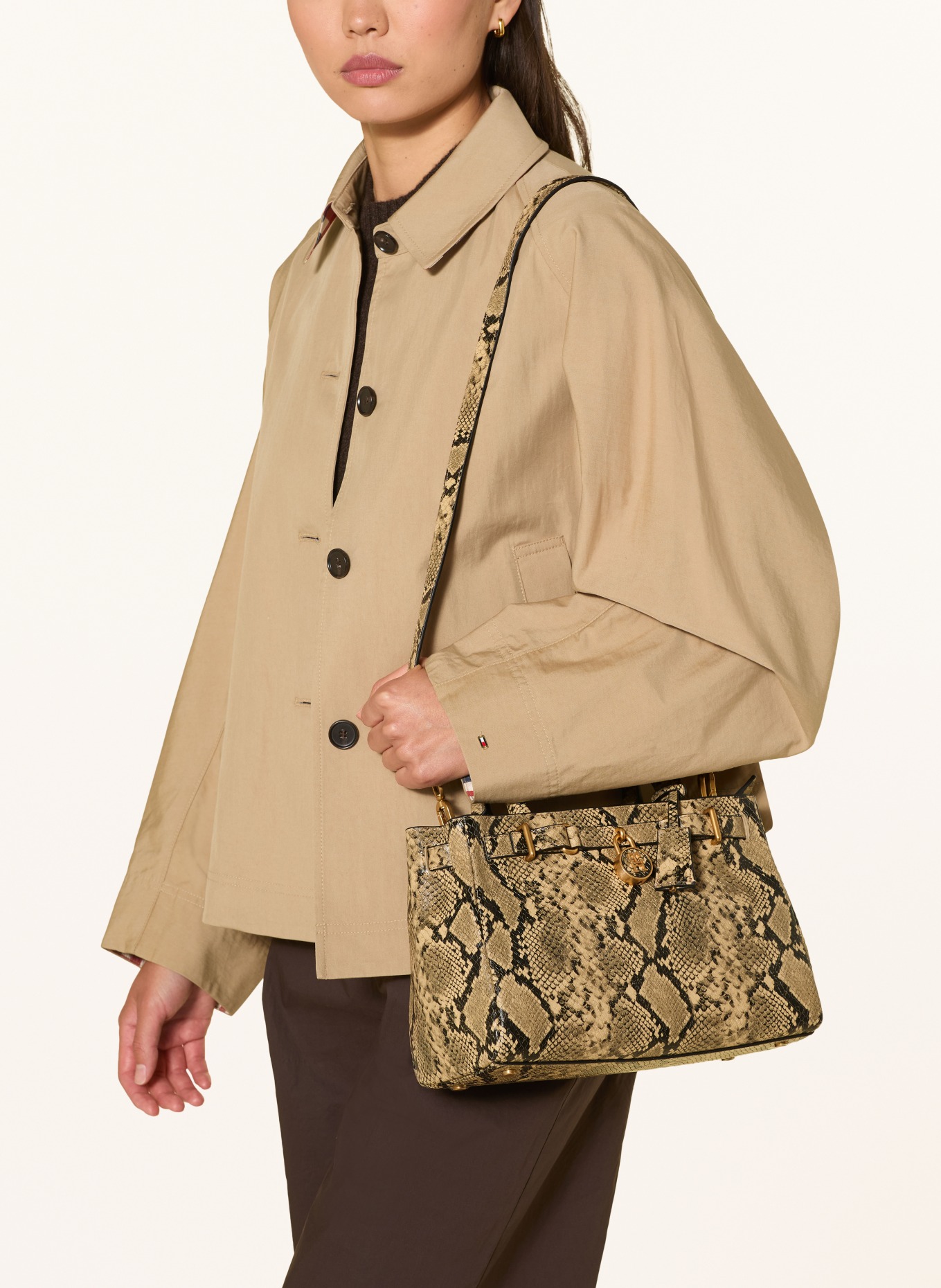 TOMMY HILFIGER Schoudertas: BEIGE / DONKERGRIJS / ZWART