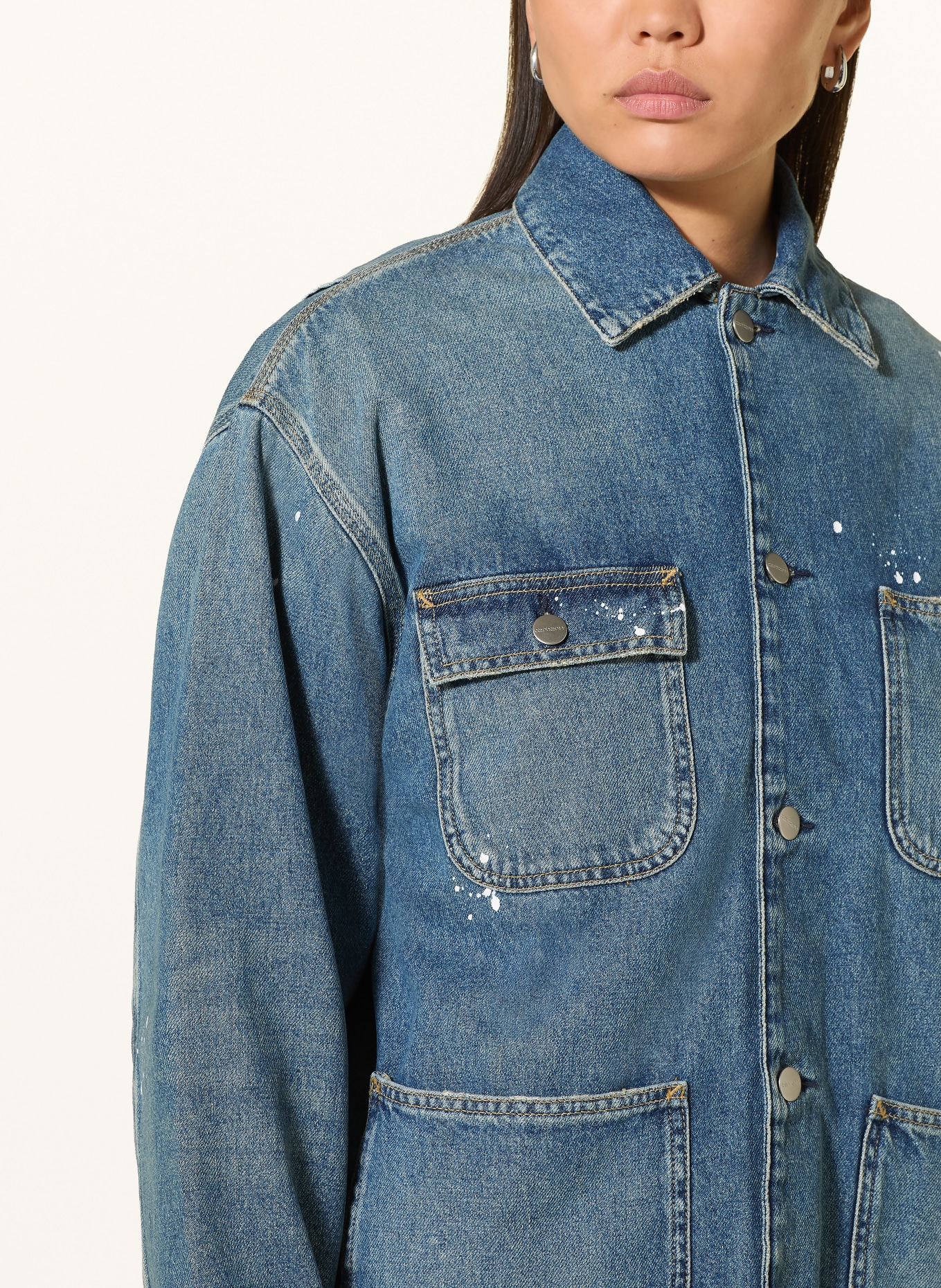 carhartt WIP Džínová bunda OG MICHIGAN COAT: 01EJ Blue, destroy wash, splatter