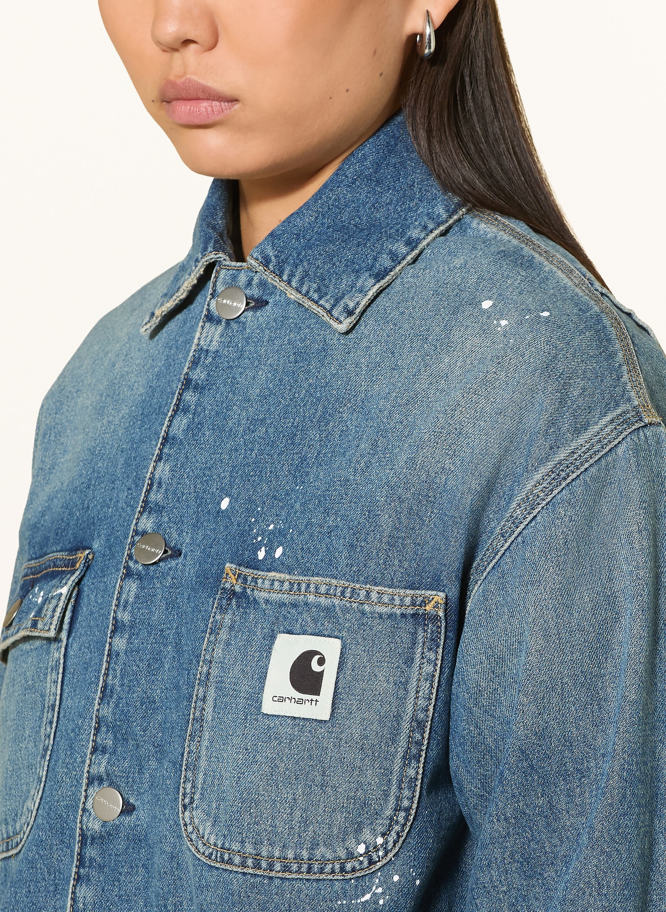 carhartt WIP Džínová bunda OG MICHIGAN COAT: 01EJ Blue, destroy wash, splatter