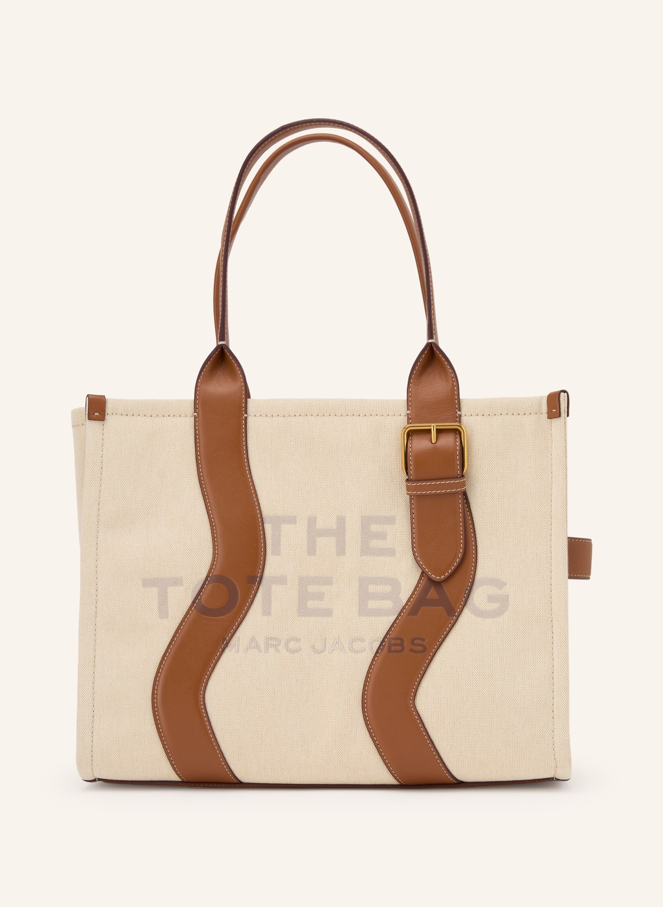 MARC JACOBS Shopper THE WAVY CANVAS LARGE TOTE BAG: BEIGE / GOLD / BRAUN