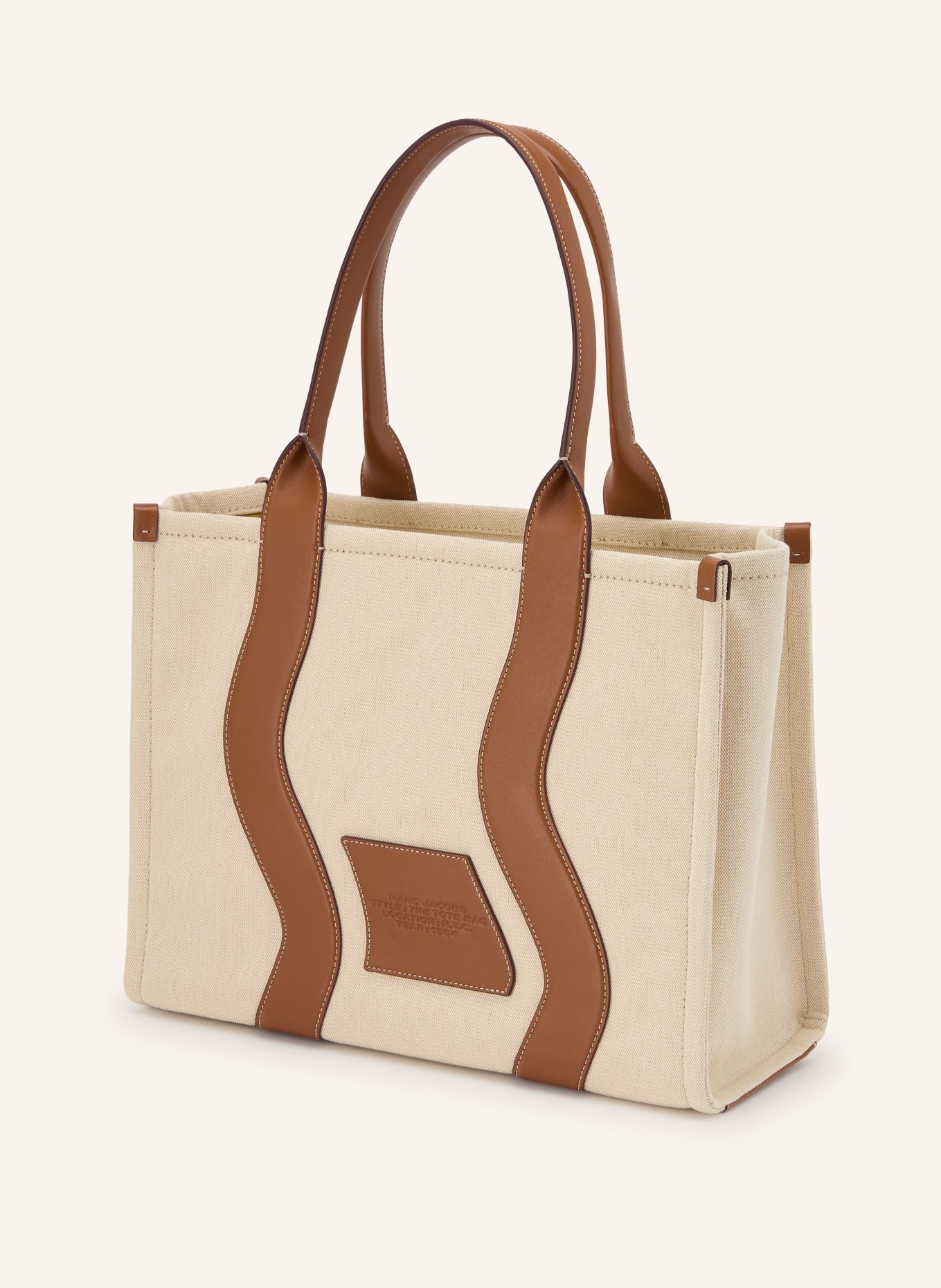 MARC JACOBS Shopper THE WAVY CANVAS LARGE TOTE BAG: BEIGE / GOLD / BRAUN