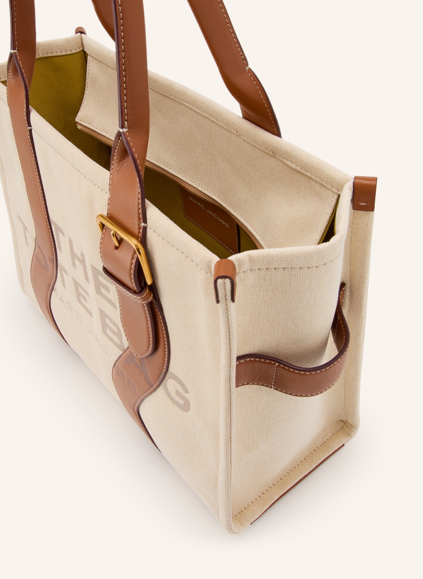 MARC JACOBS Shopper THE WAVY CANVAS LARGE TOTE BAG: BEIGE / GOLD / BRAUN