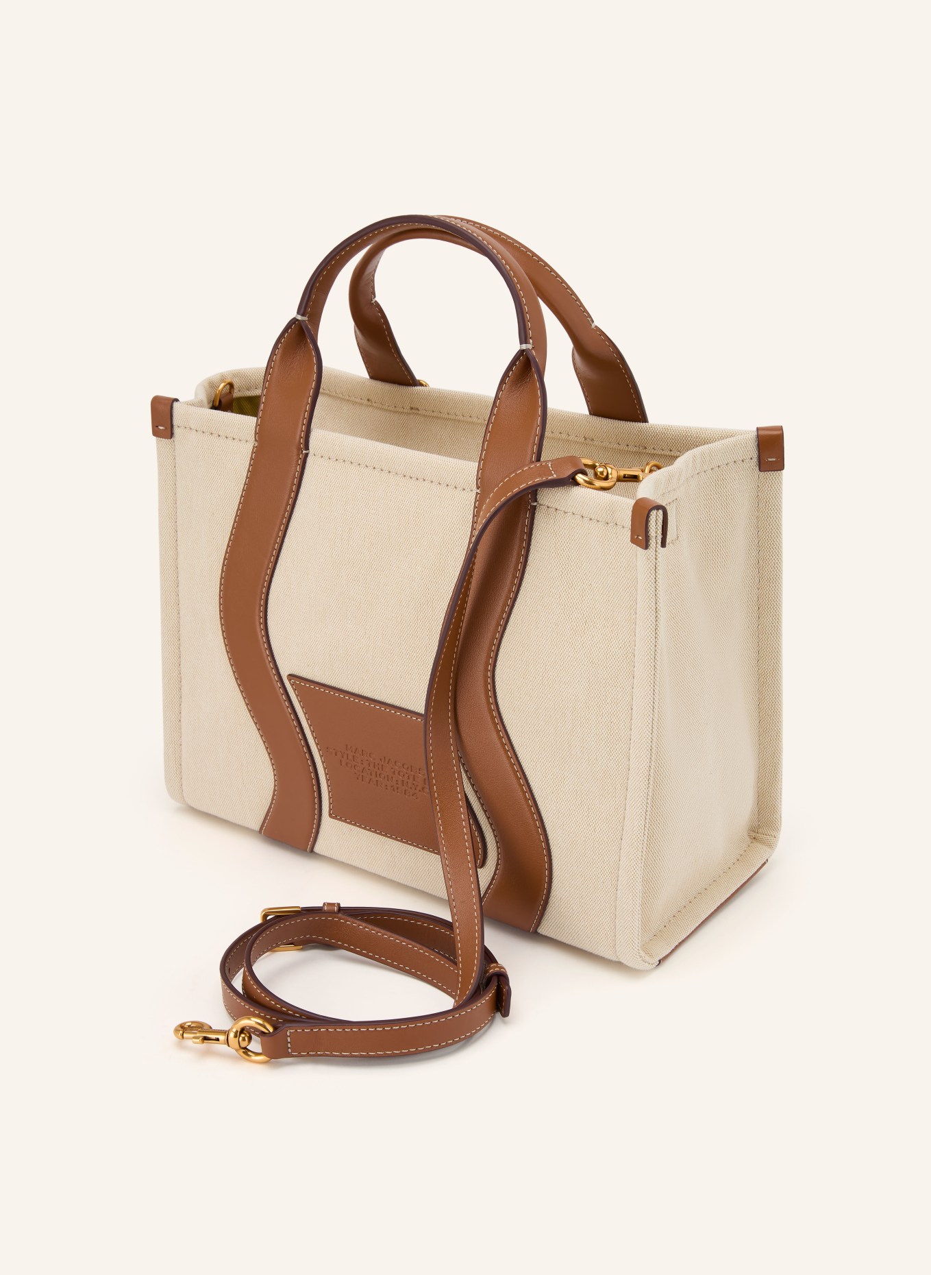MARC JACOBS Shopper THE MEDUM CANVAS TOTE WAVY STRIPES LEATHER: BEIGE / GOLD / BRAUN