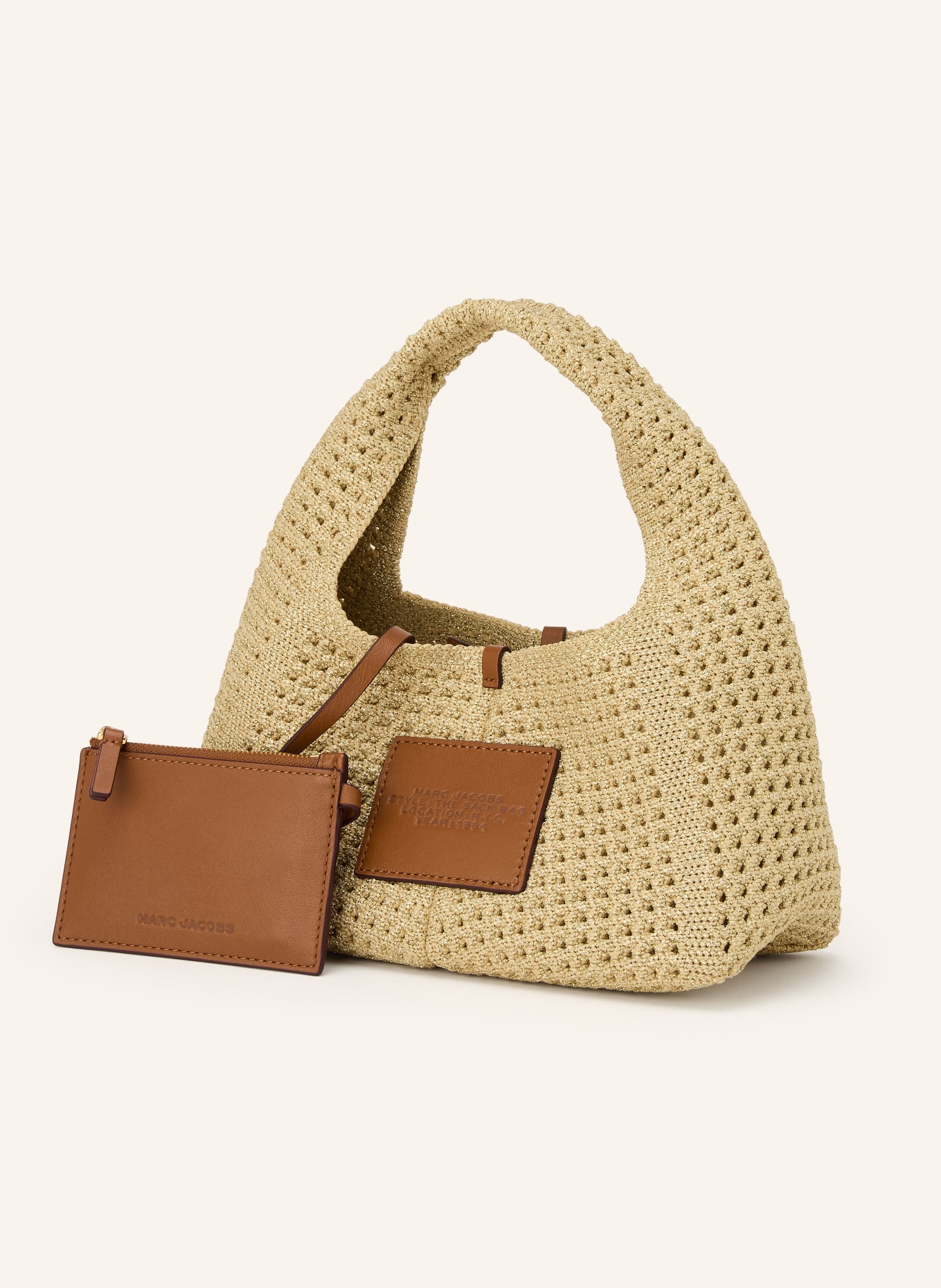 MARC JACOBS Sac à main THE CROCHET MINI SACK BAG avec pochette: BEIGE / OR / MARRON