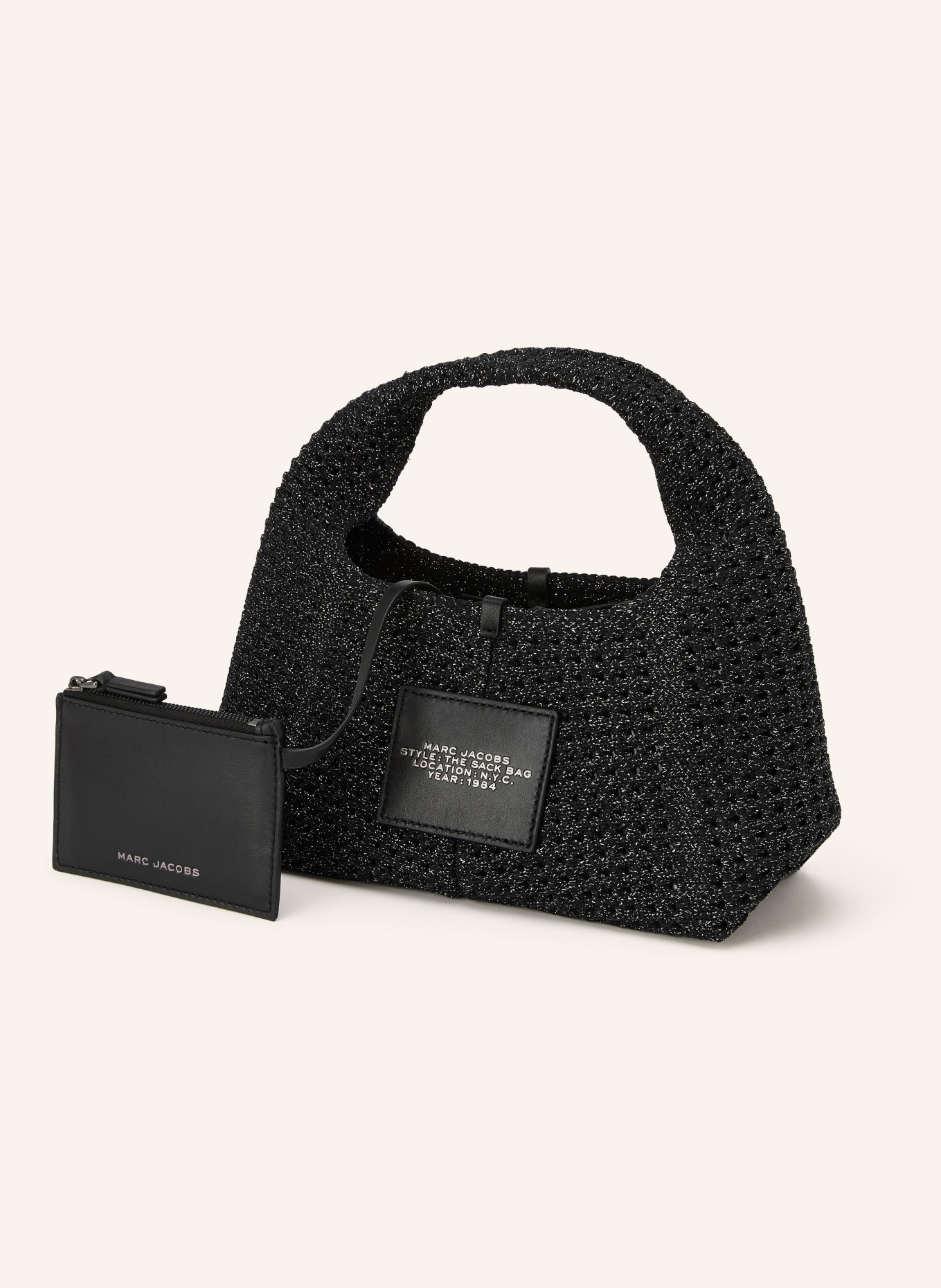 MARC JACOBS THE CROCHET MINI SACK BAG handbag with Pouch: BLACK / SILVER
