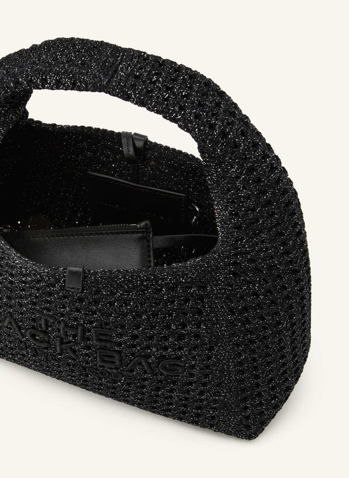MARC JACOBS THE CROCHET MINI SACK BAG handbag with Pouch: BLACK / SILVER
