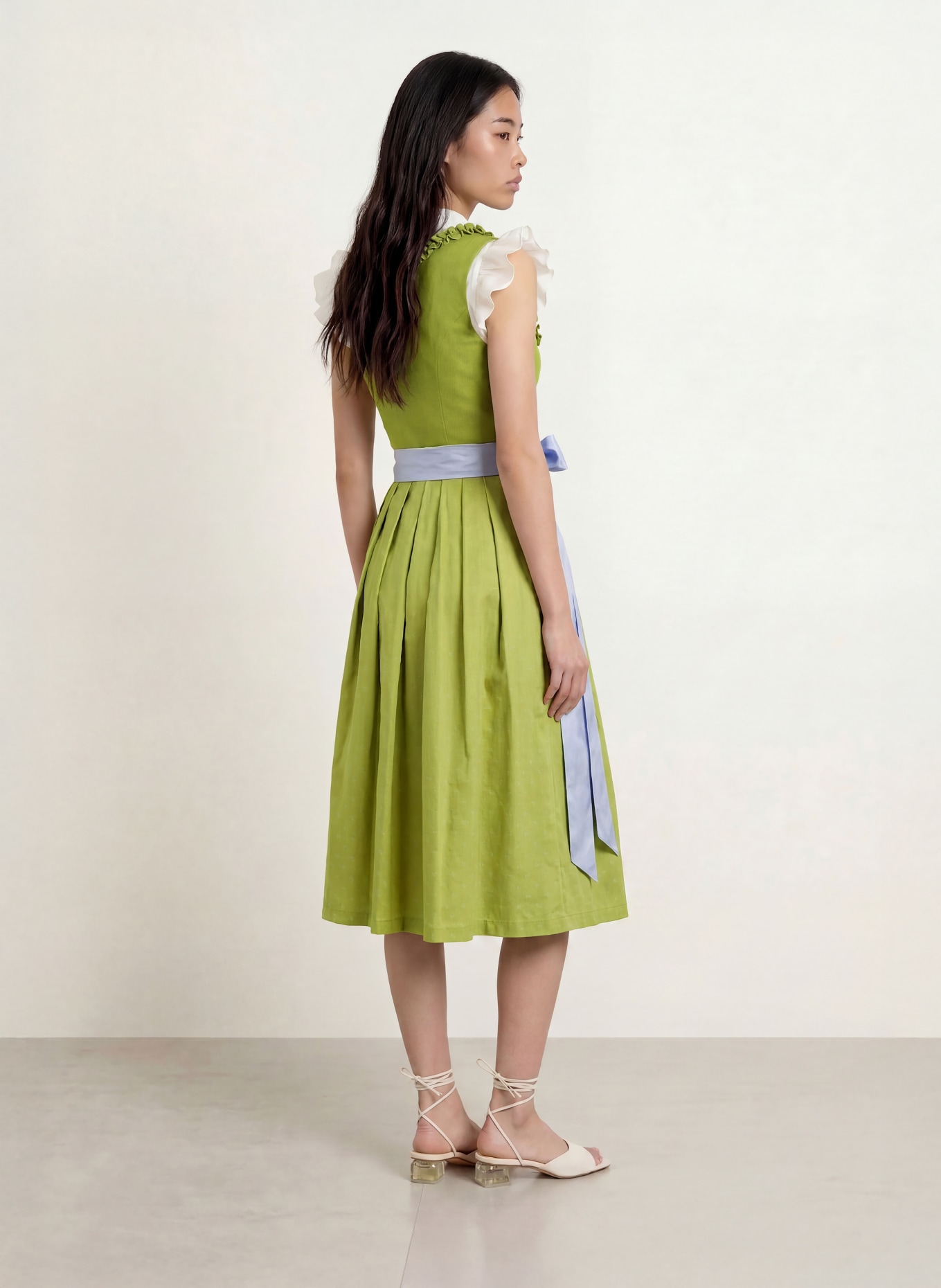 AlpenHERZ Linen Dirndl EWELINA: LIGHT GREEN / LIGHT BLUE