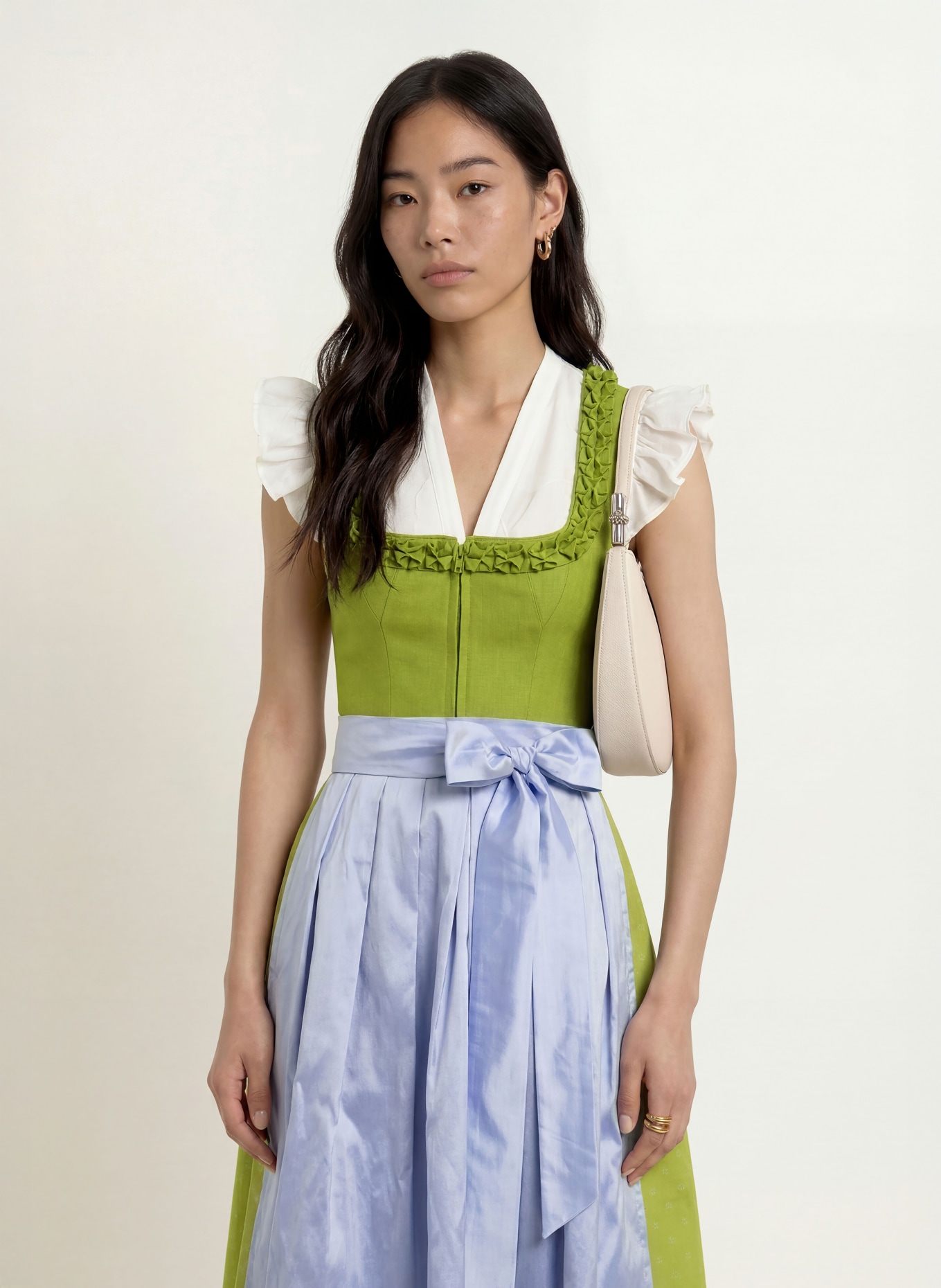 AlpenHERZ Linen Dirndl EWELINA: LIGHT GREEN / LIGHT BLUE