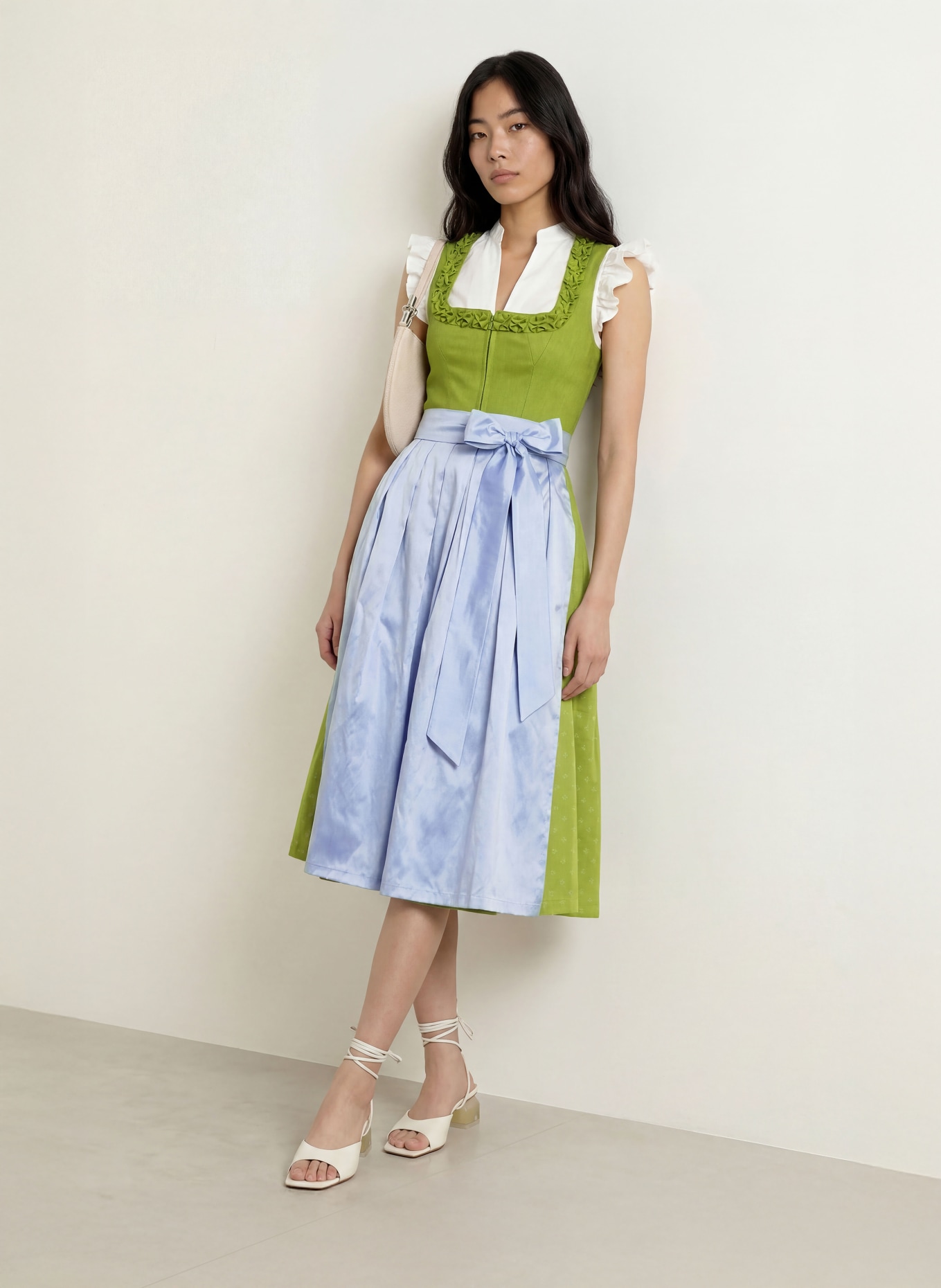 AlpenHERZ Linen Dirndl EWELINA: LIGHT GREEN / LIGHT BLUE