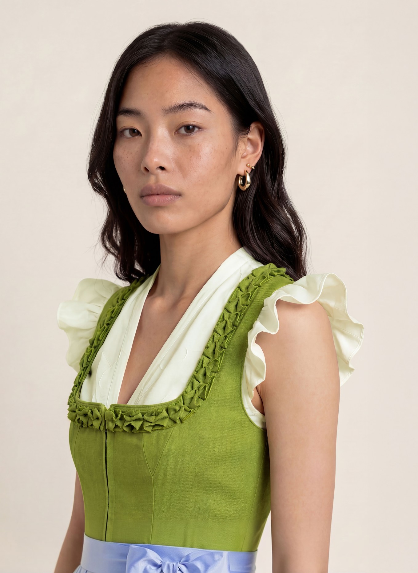 AlpenHERZ Linen Dirndl EWELINA: LIGHT GREEN / LIGHT BLUE