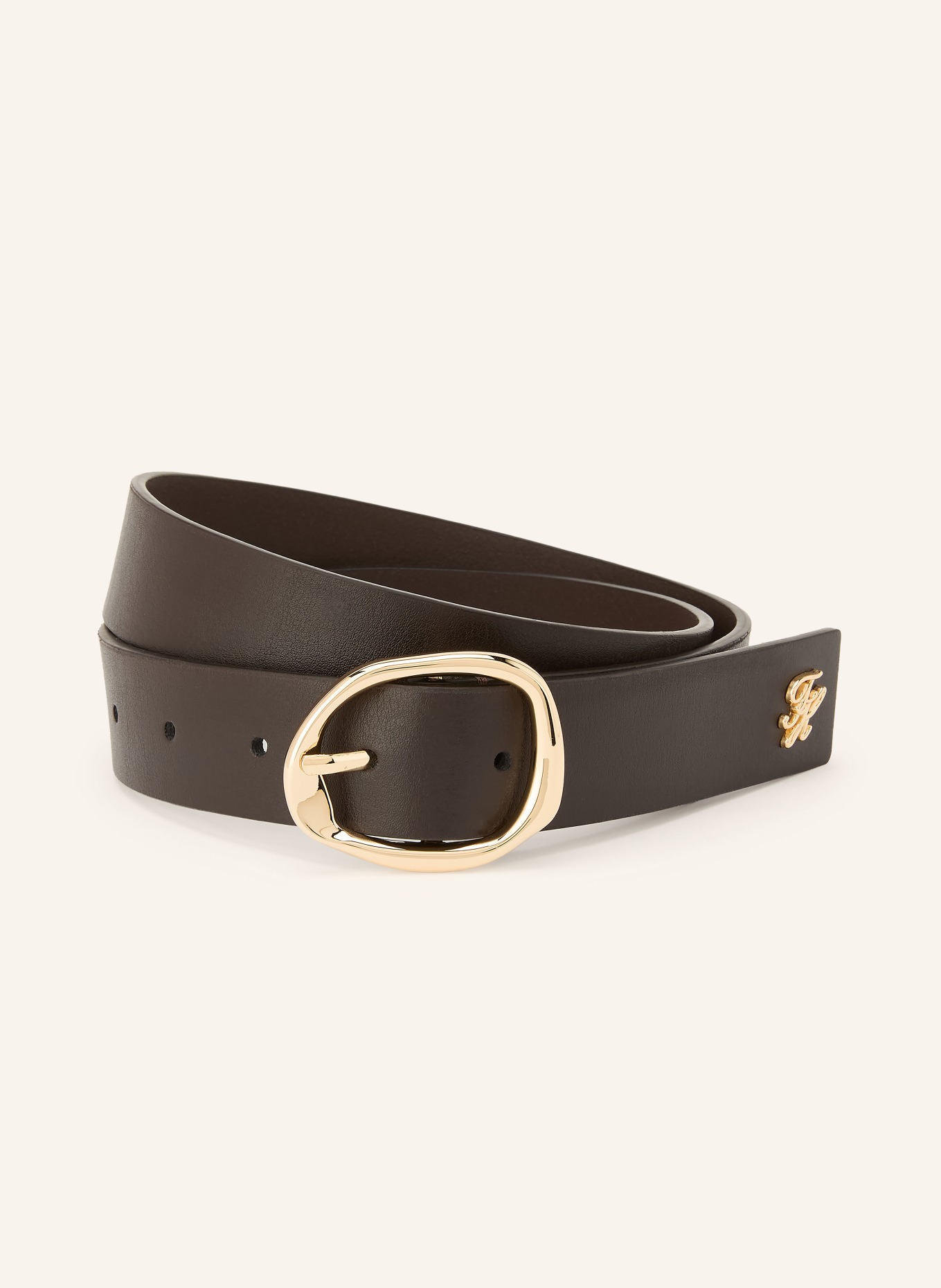 TOMMY HILFIGER Ledergürtel SCULPT 3.0: DUNKELBRAUN / GOLD