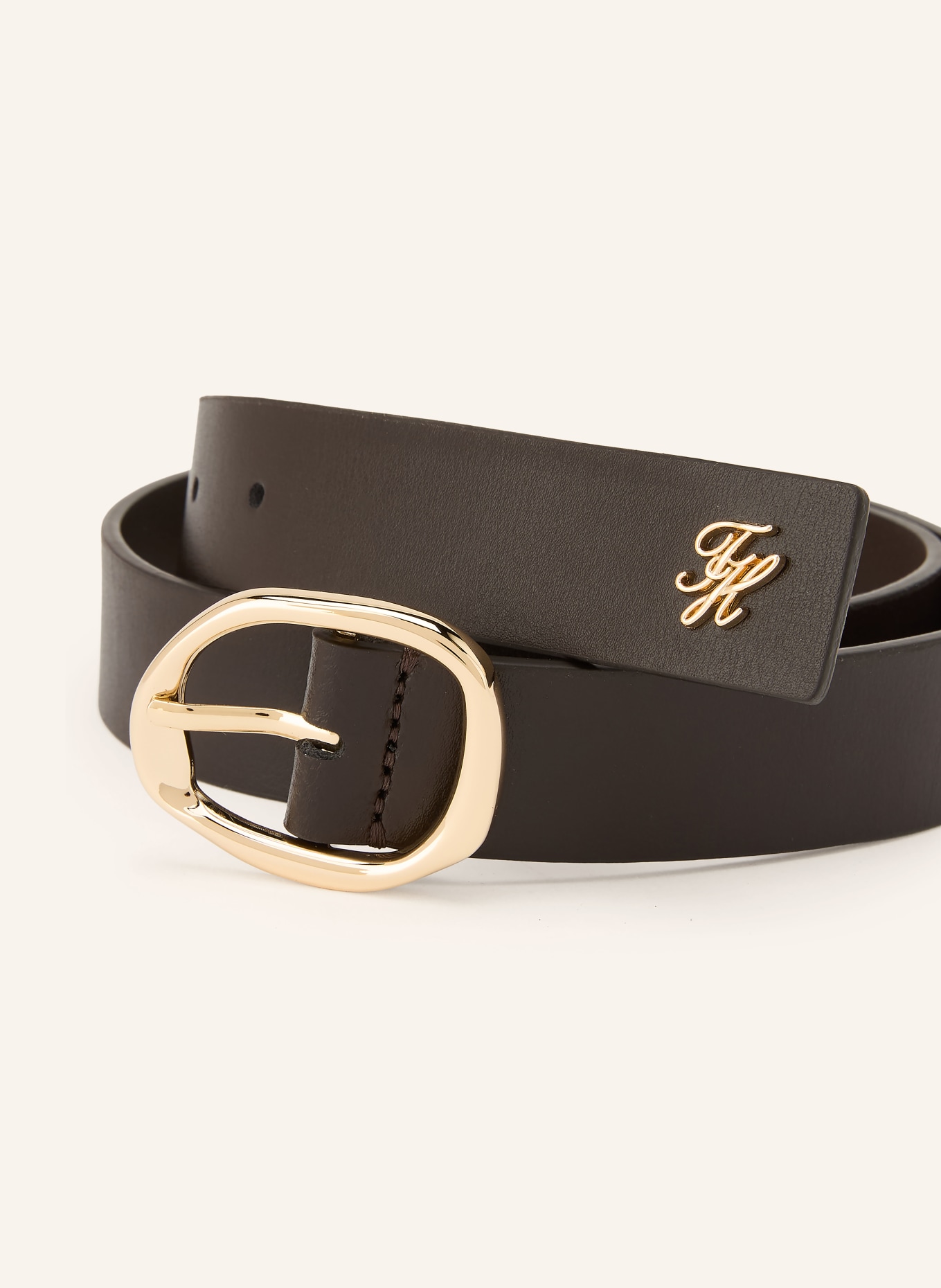 TOMMY HILFIGER Ledergürtel SCULPT 3.0: DUNKELBRAUN / GOLD