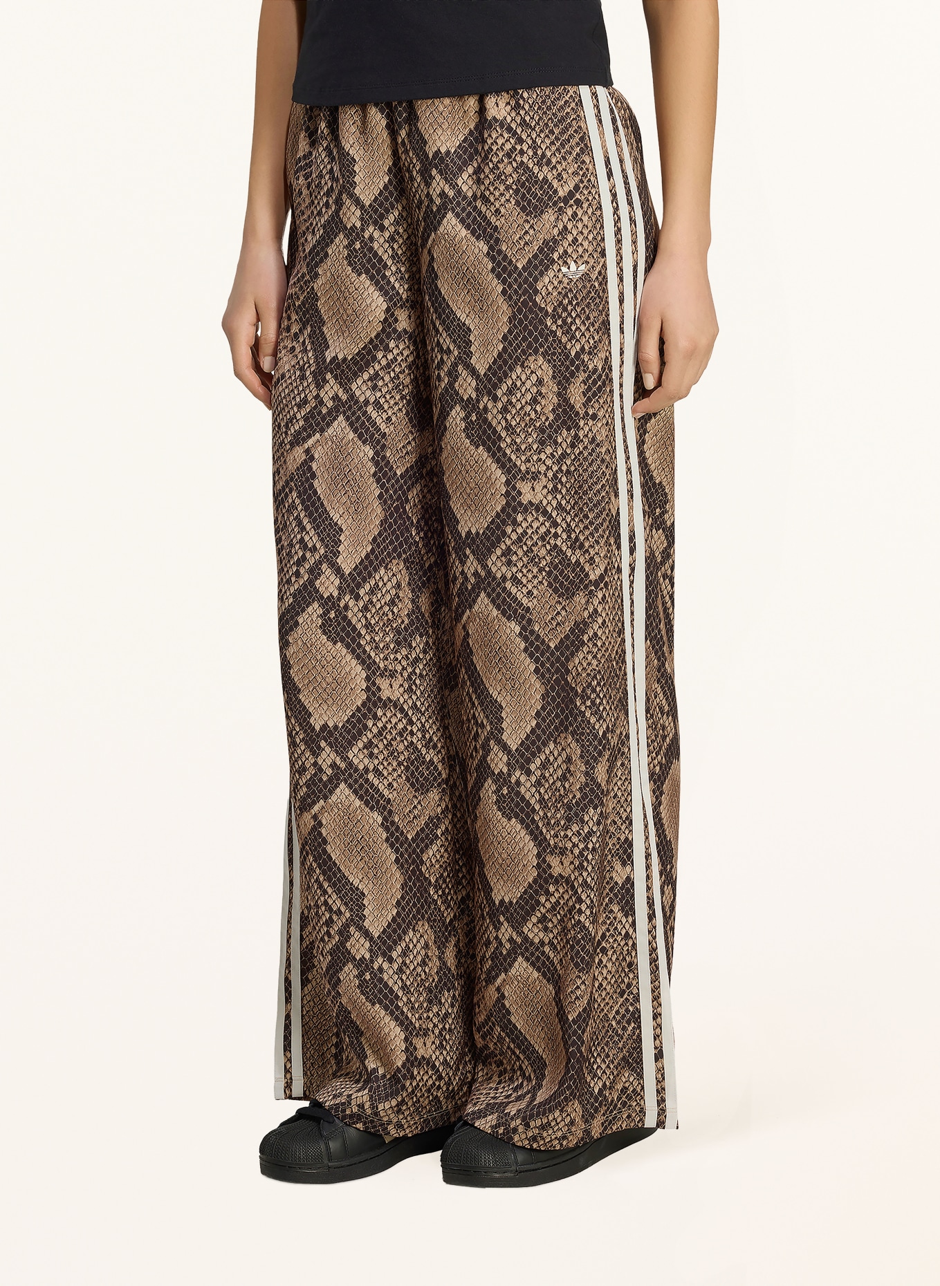 adidas Originals Satinhose: BEIGE / DUNKELBRAUN / WEISS