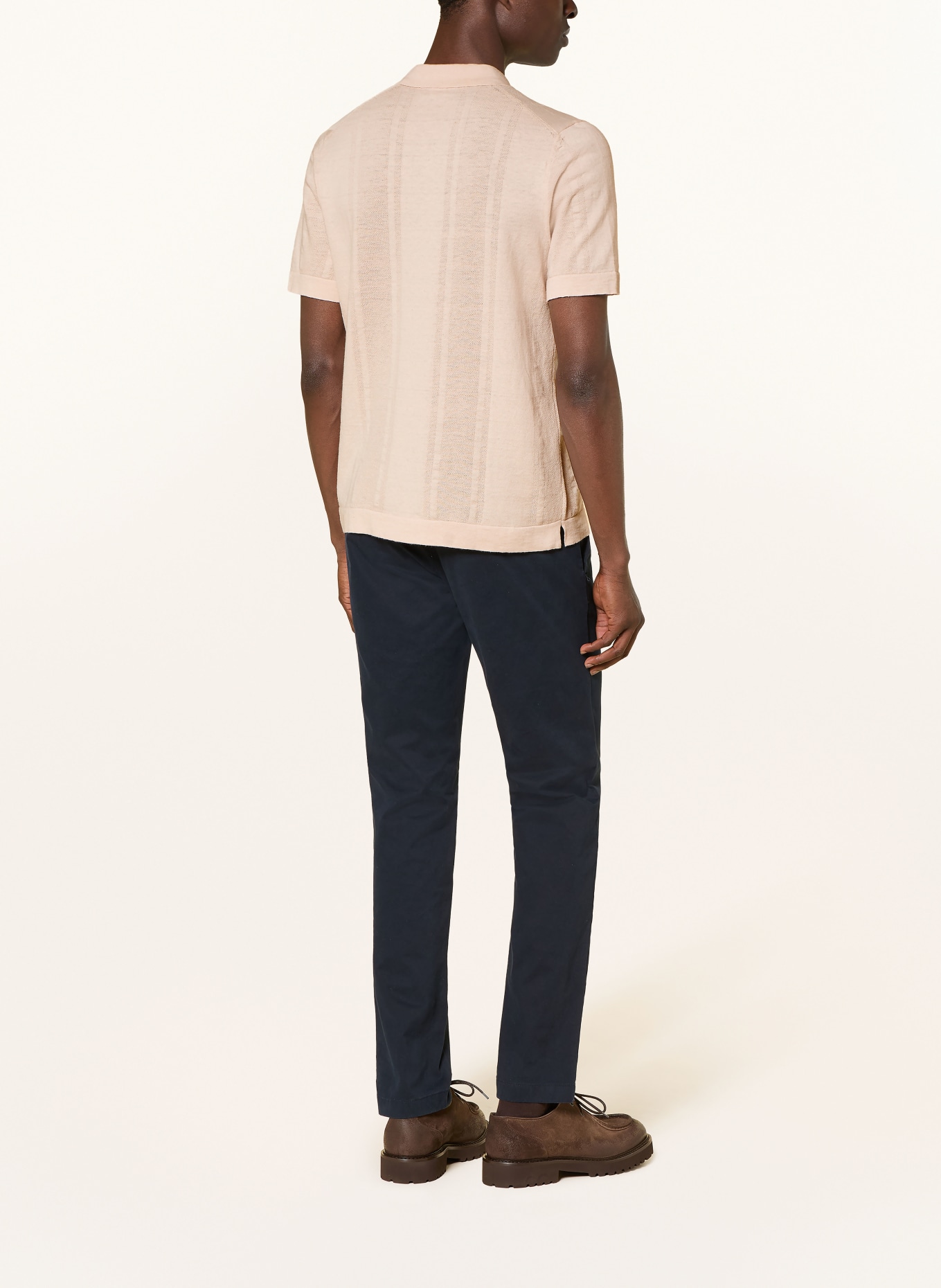 MAERZ MUENCHEN Knit polo shirt with linen: LIGHT BROWN